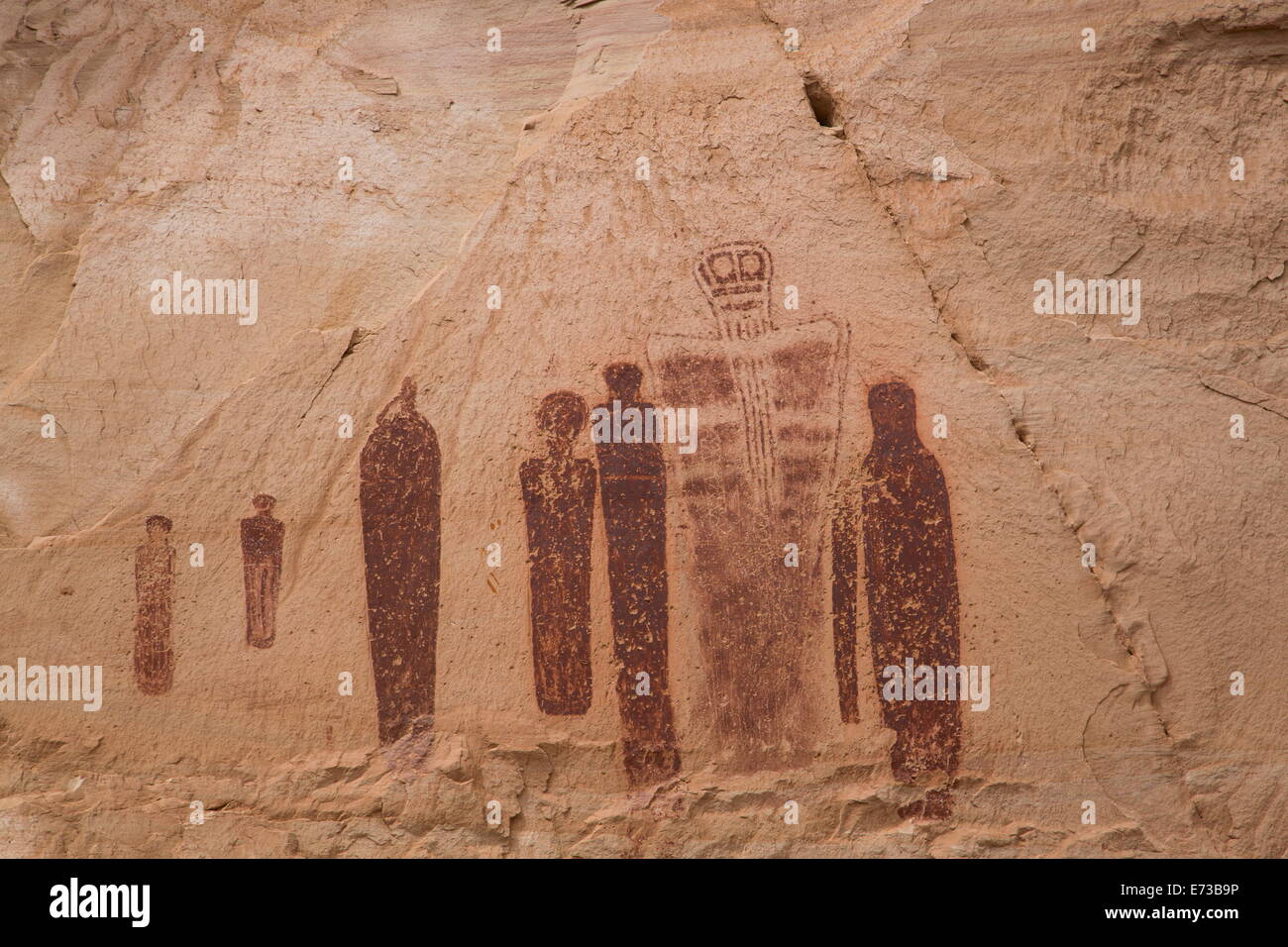 Grande Galleria il pittogramma pannello, barriera stile Canyon, Horseshoe Canyon, il Parco Nazionale di Canyonlands, Utah, Stati Uniti d'America Foto Stock