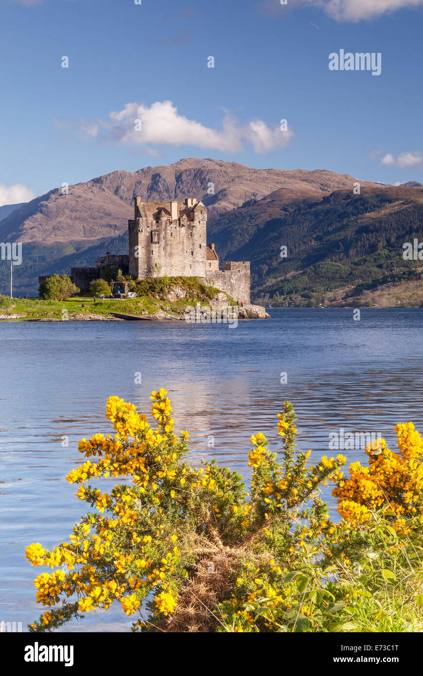 Eilean Donan Castle e Loch Duich, le Highlands, Scotland, Regno Unito, Europa Foto Stock