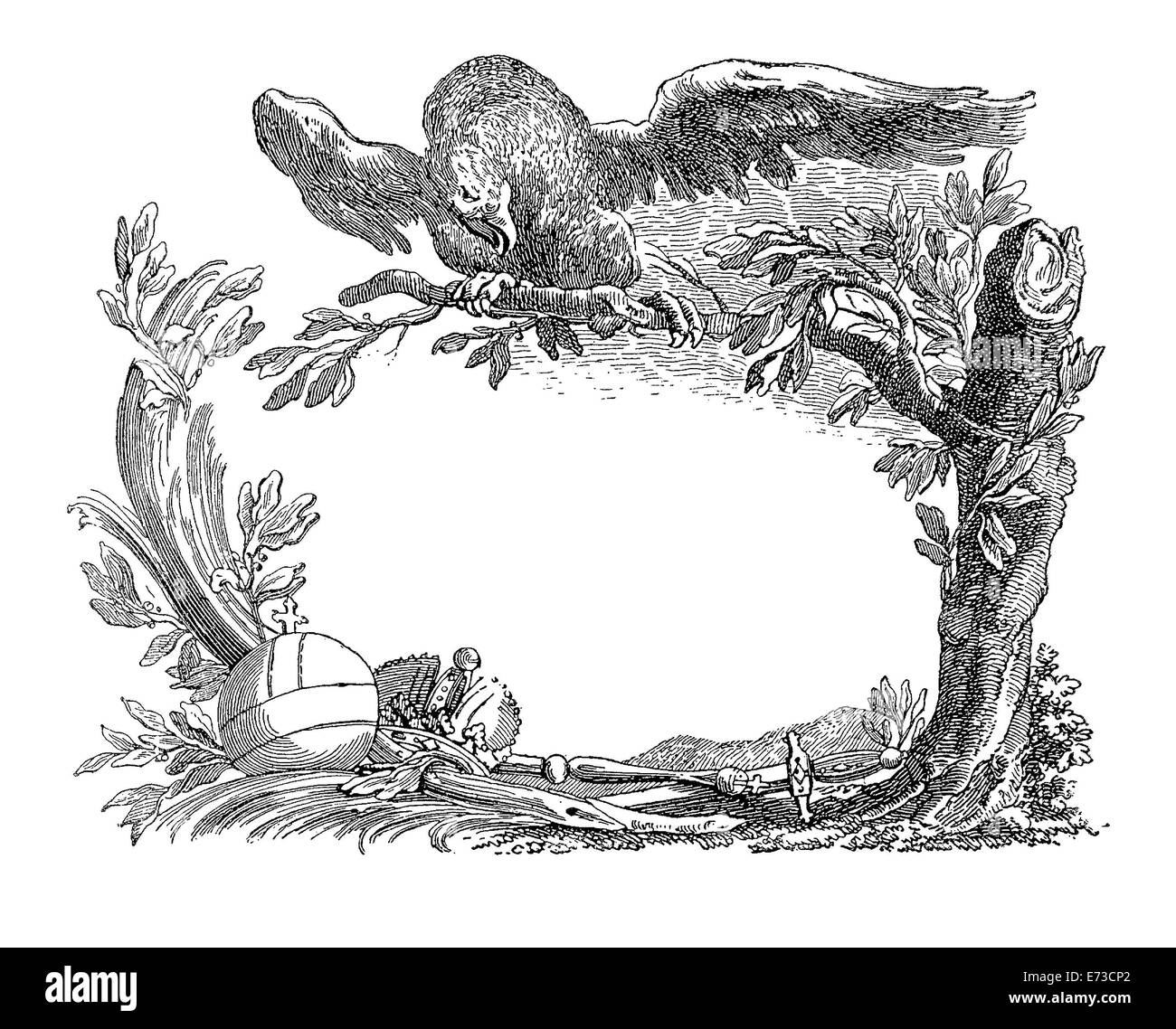 Renaissance cornice ornamentale in forma di albero con eagle appollaiate sul ramo Foto Stock