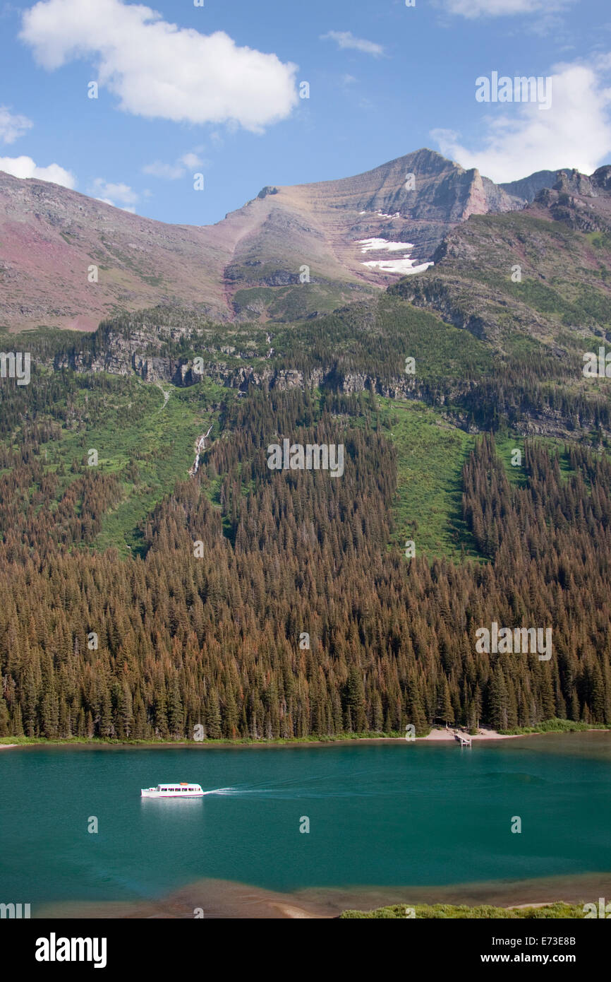 Storico gita in barca nel parco nazionale di Glacier, Montana Foto Stock