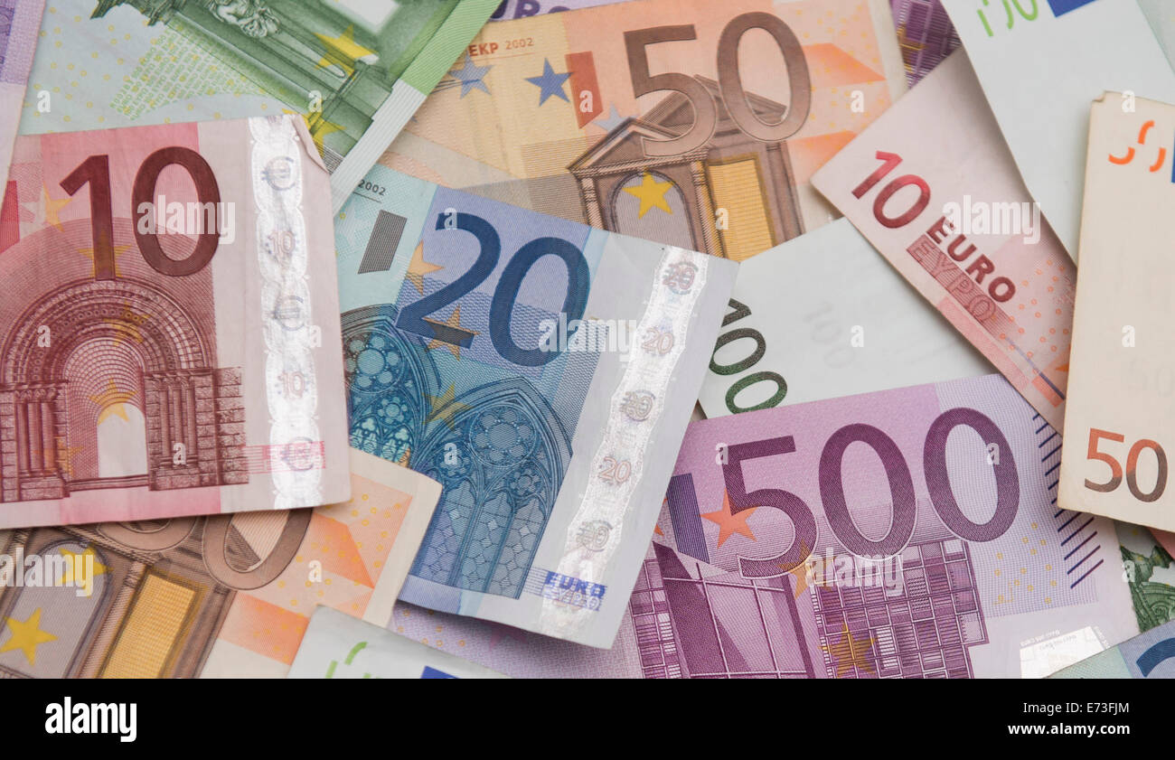 Molte le banconote in euro, 29 agosto 2014 ad Amburgo. Foto Stock
