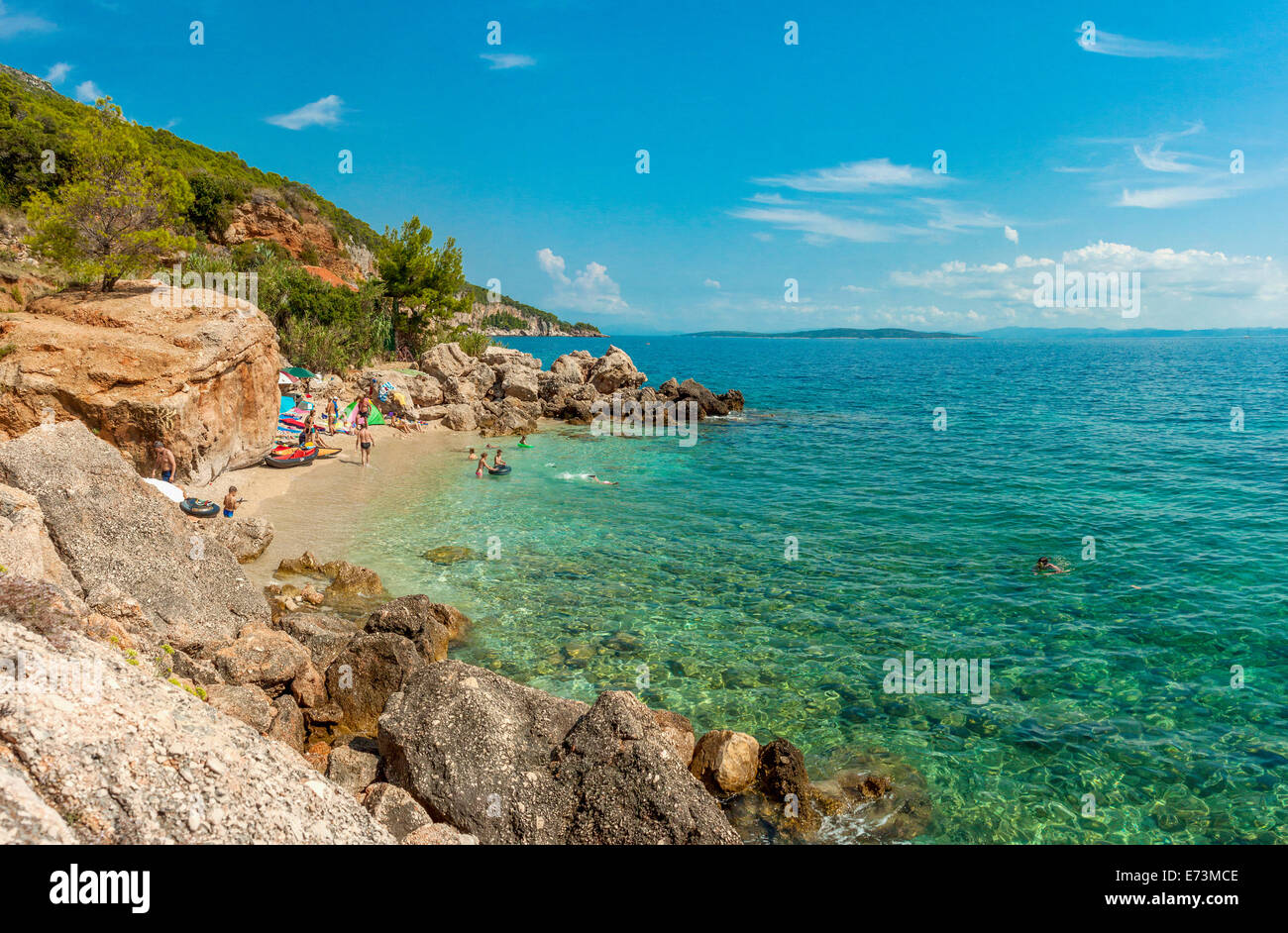 Spiaggia di Sveta Nedilja, isola di Hvar, Croazia Foto Stock