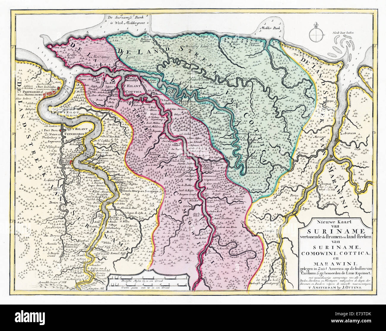 1713 Mappa di suriname Foto Stock