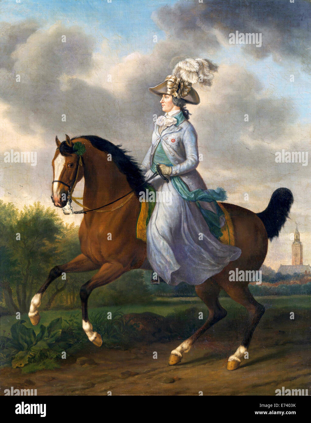 Frederika Sophia Wilhelmina di Prussia (1751-1820), moglie del principe Guglielmo V, a cavallo - da Tethart Philip Christian Haag, 1789 Foto Stock