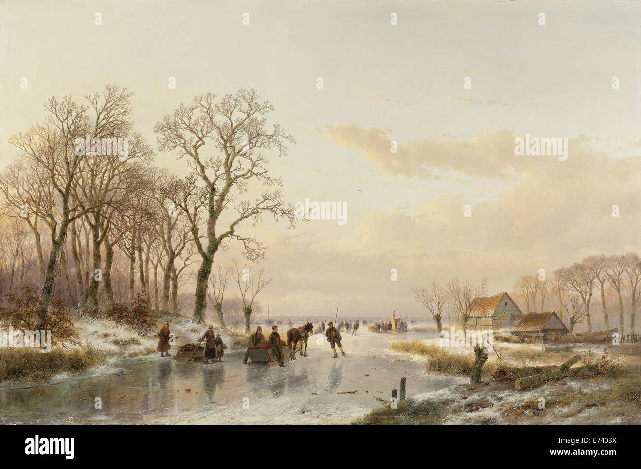 Congelati canale vicino al fiume Maas - da parte di Andreas Schelfhout, 1867 Foto Stock