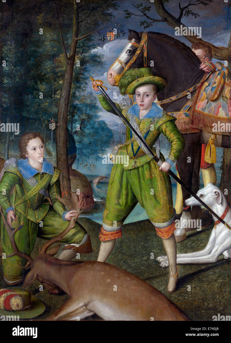 Henry Frederick, Principe di Galles, e John Harington nel campo di caccia - da Robert Peake il sambuco, 1603 Foto Stock