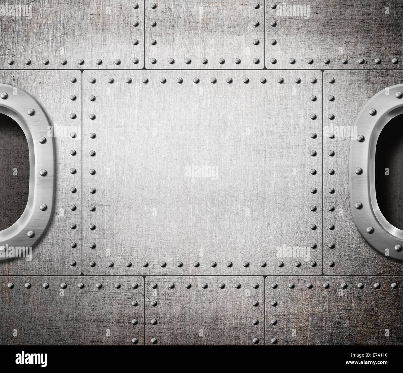 Finestra di nave o sottomarino a bordo di steam punk sfondo in metallo Foto Stock