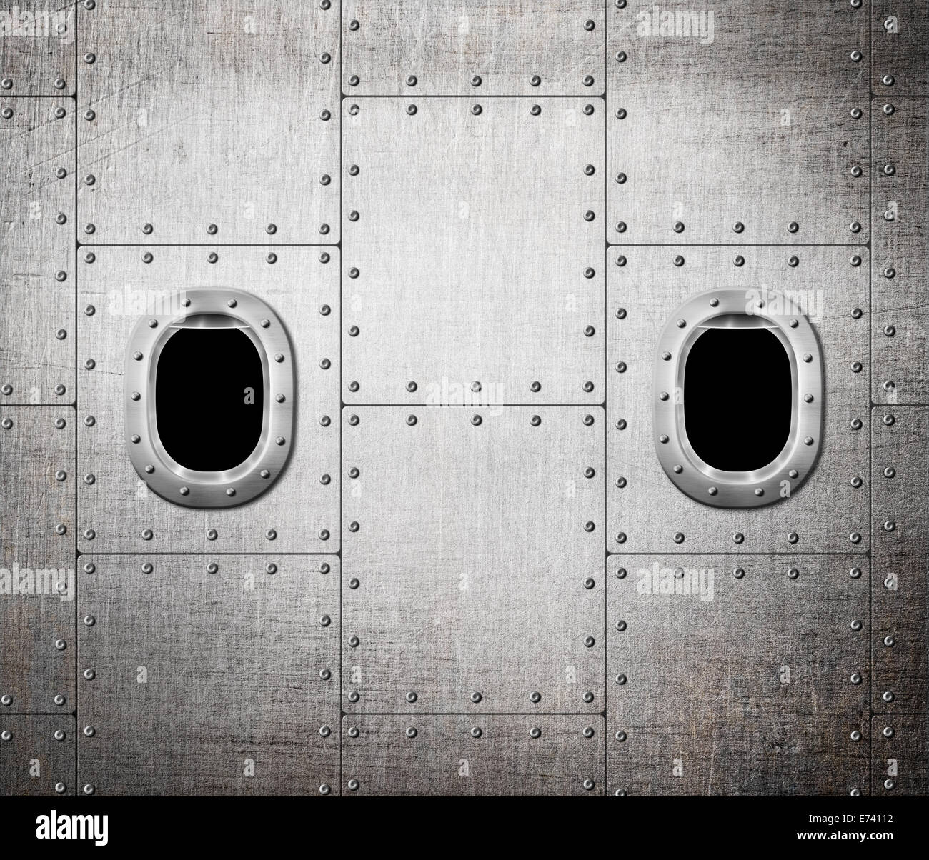 Nave o sottomarino finestra di sfondo in metallo Foto Stock