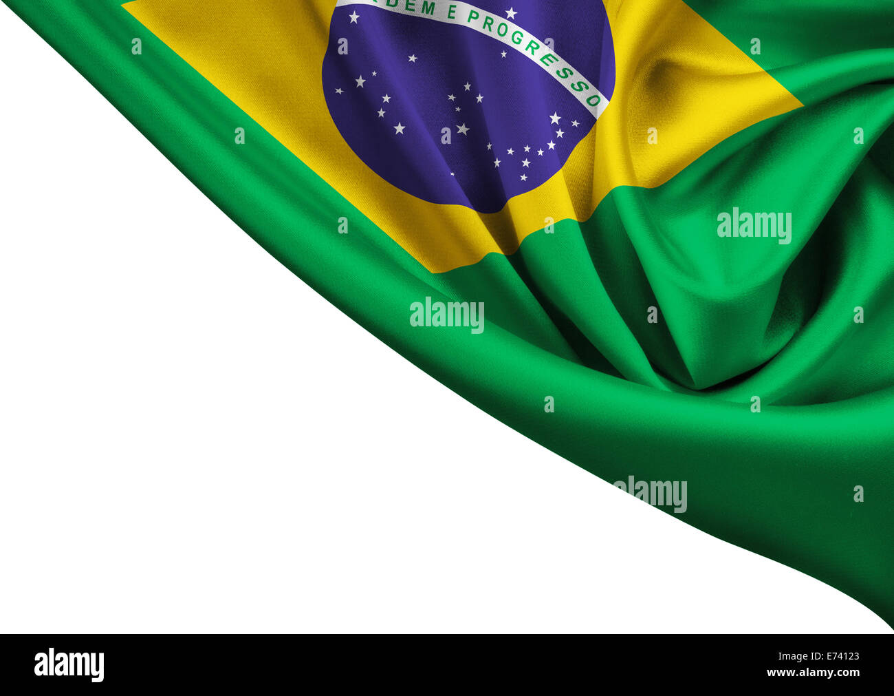 Bandiera del Brasile crop isolato su bianco Foto Stock