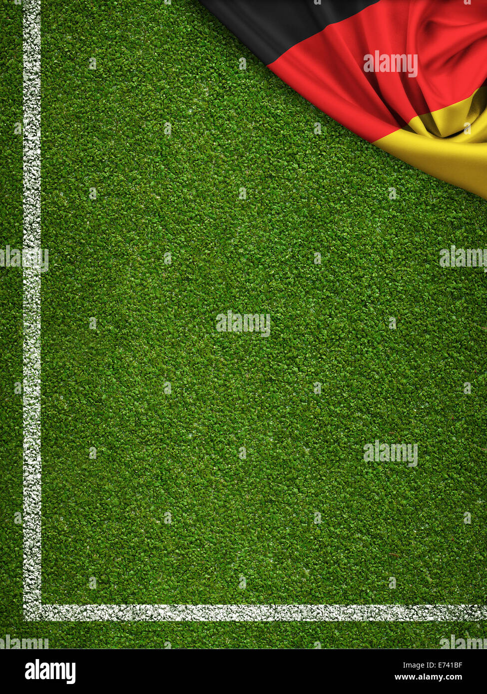 Campo di calcio con la bandiera della Germania Foto Stock