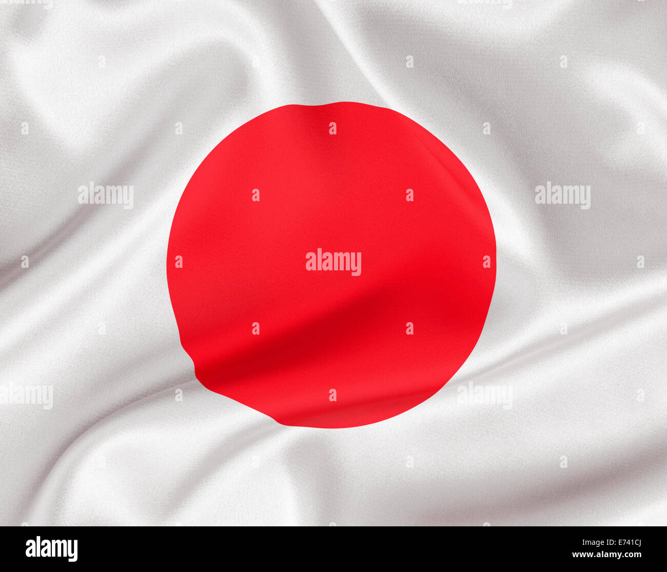 Bandiera del Giappone sul raso bianco o di cascami di seta Foto Stock