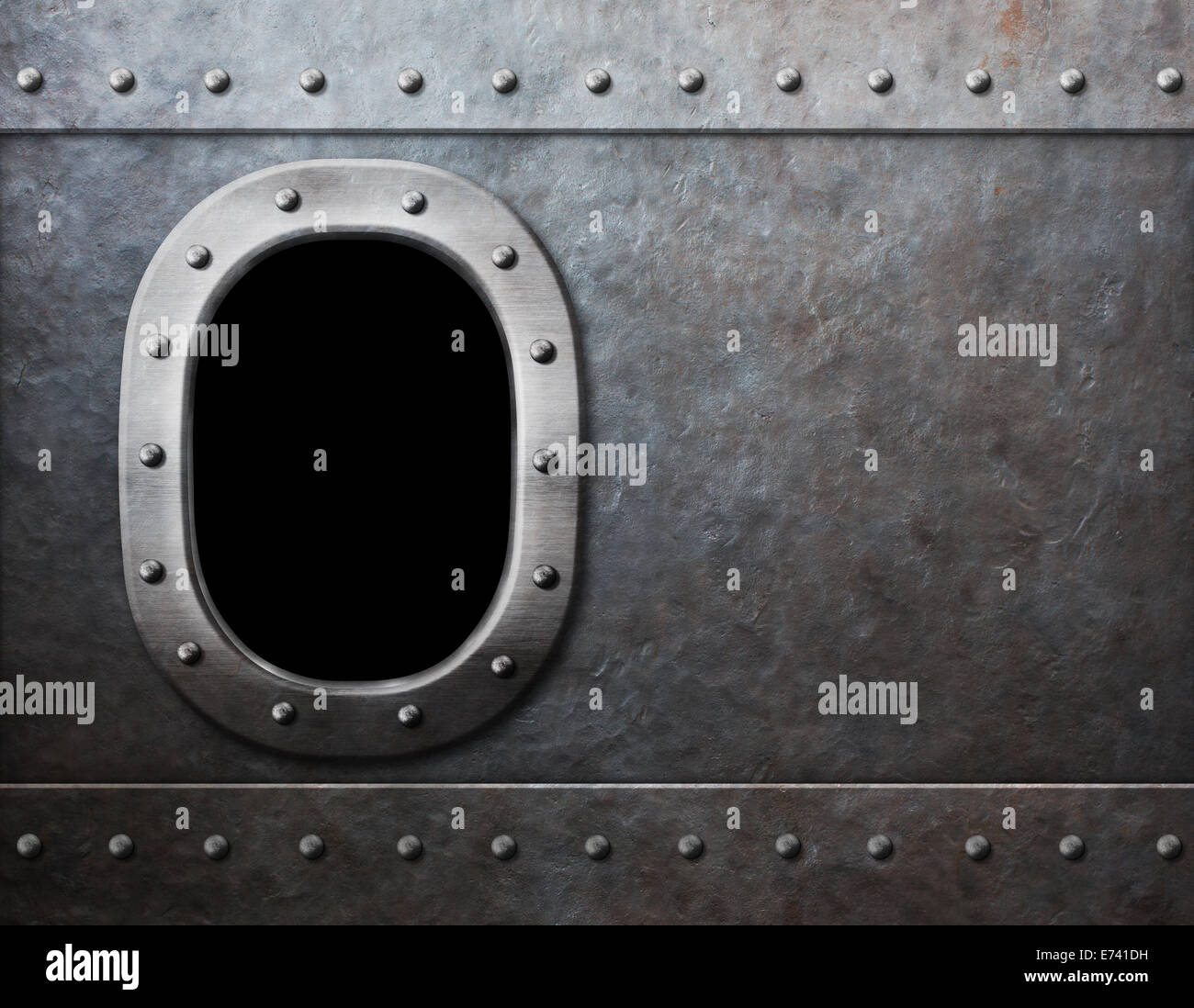 Nave o sottomarino finestra punk di vapore sullo sfondo di metallo Foto Stock