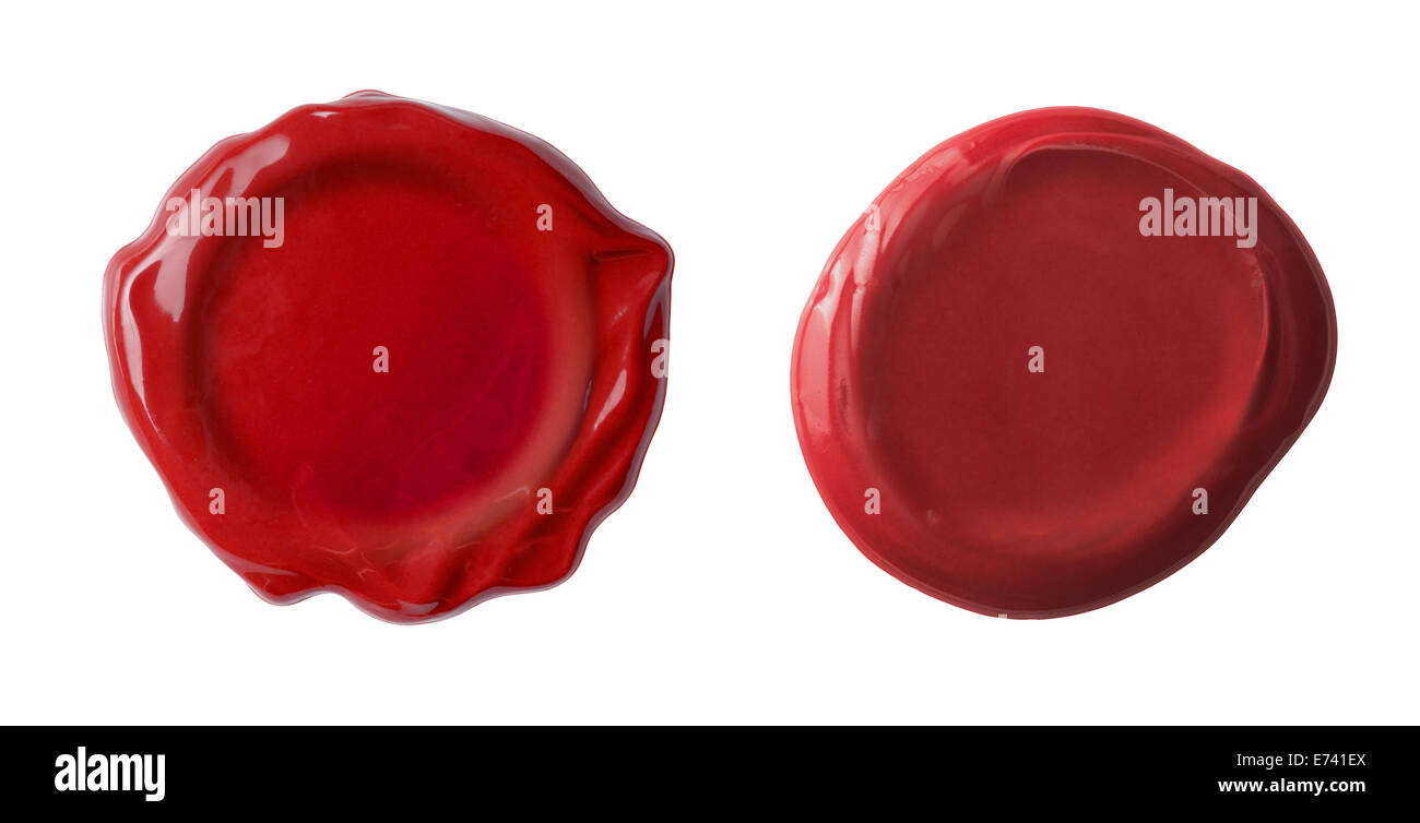 Red waxseals impostare o francobolli isolati su bianco Foto Stock