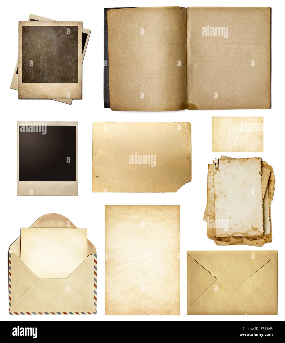 La Posta Vecchia, Libro, Libro, polaroid telai, timbro collezione isolato Foto Stock