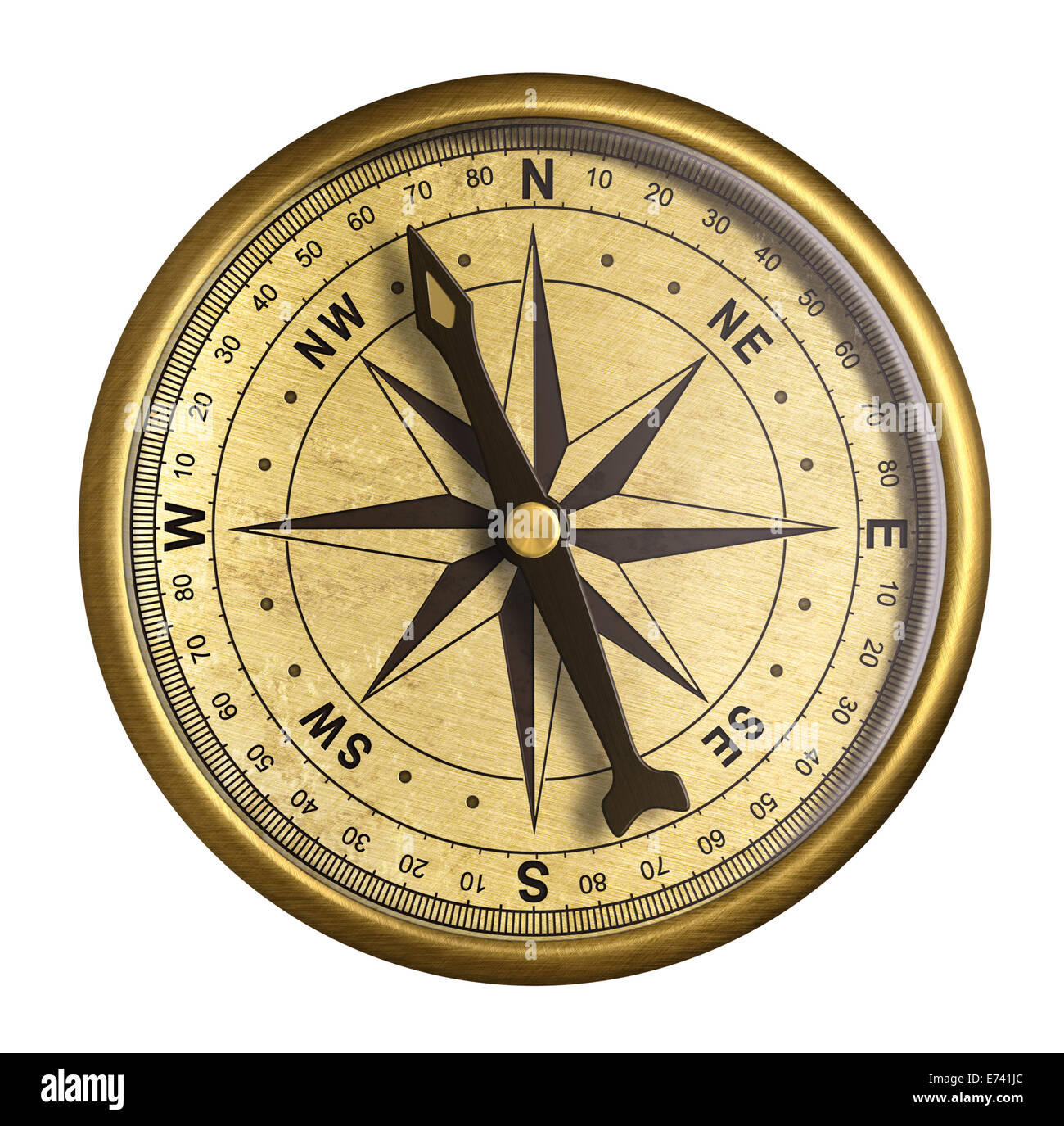 Semplice ottone antico compasso nautico isolato su bianco Foto Stock