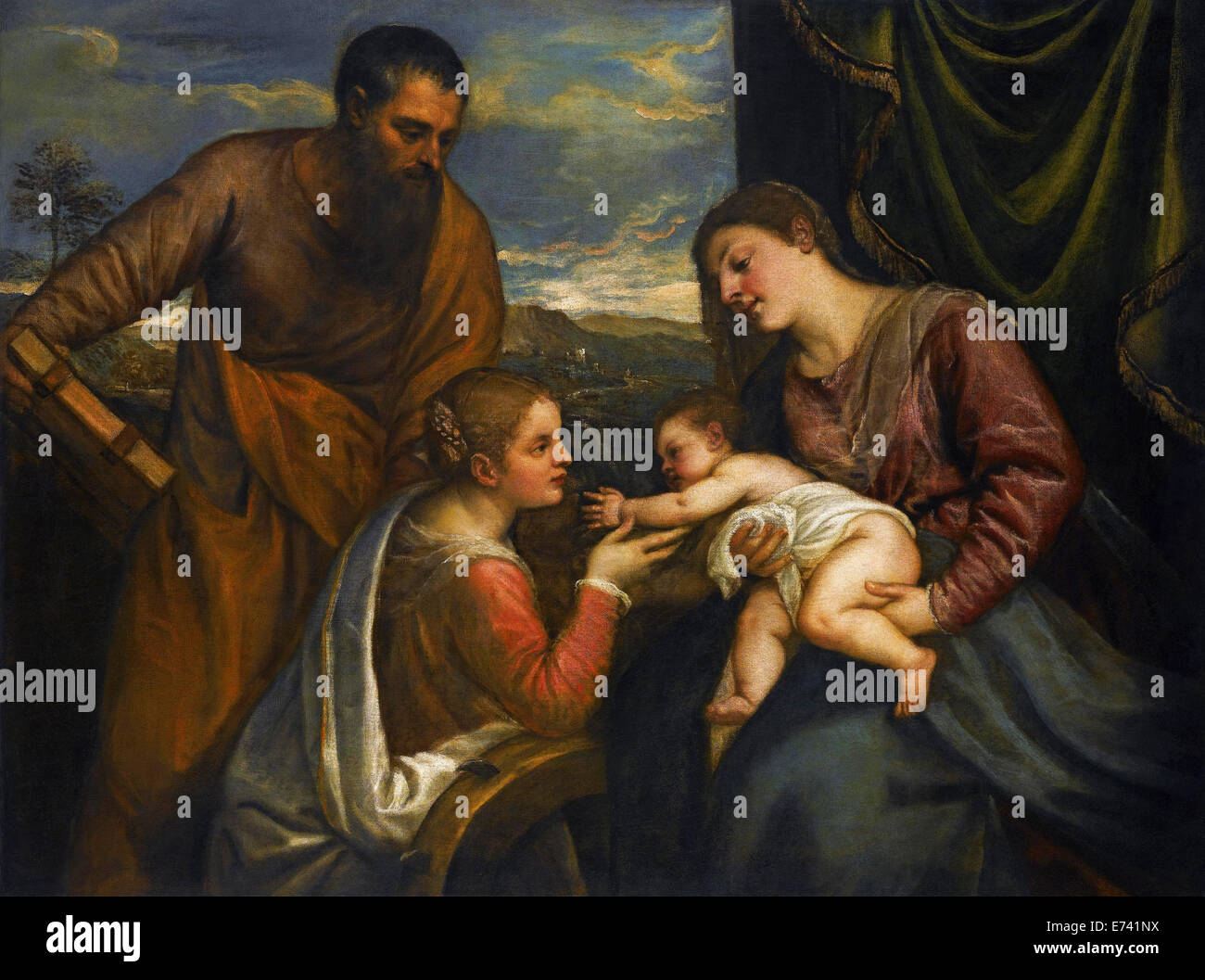 Madonna con il Bambino e i Santi Luca e Caterina di Alessandria - di Tiziano, 1560 Foto Stock