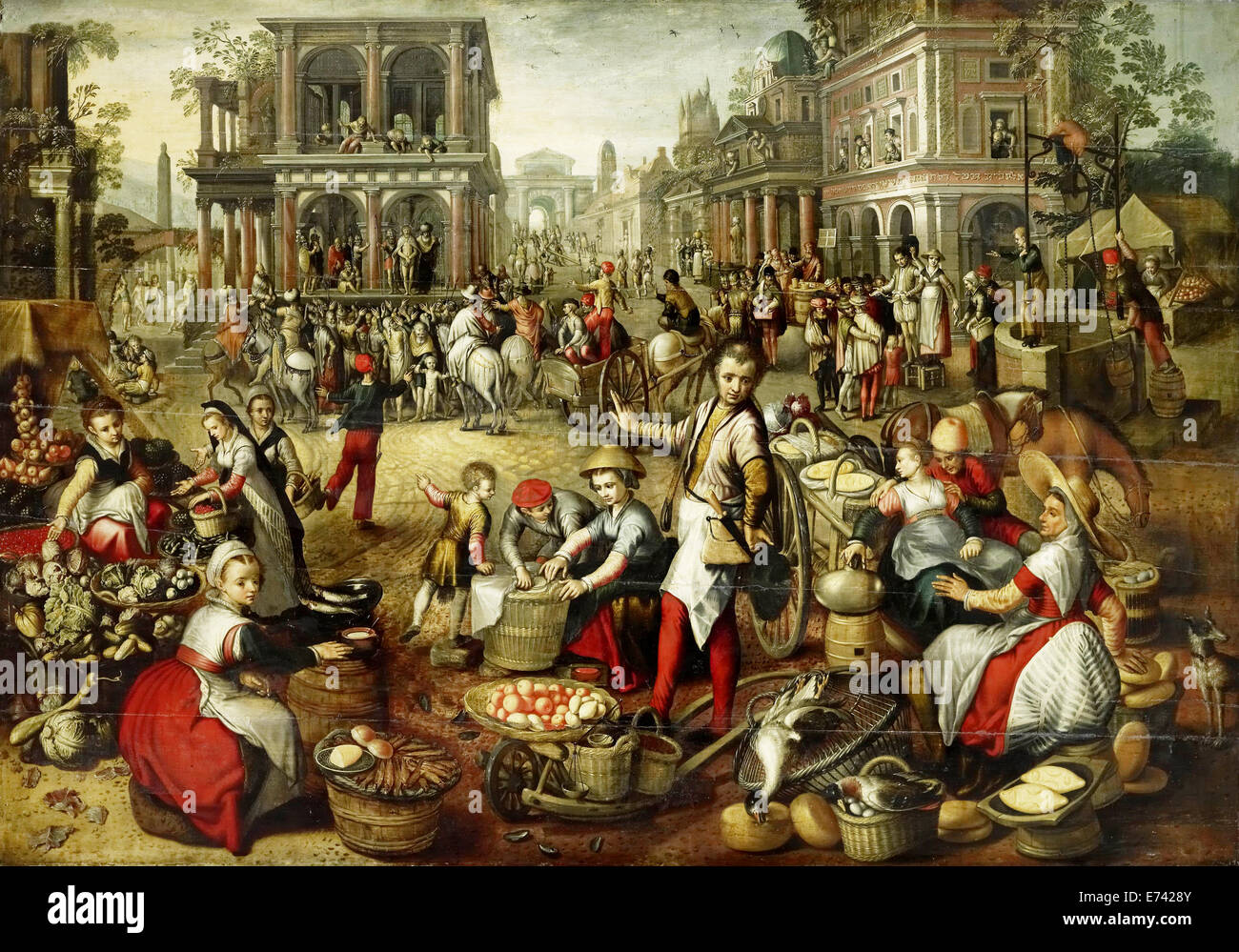 Piazza del mercato - da Joachim Beuckelaer, 1550 - 1590 Foto Stock