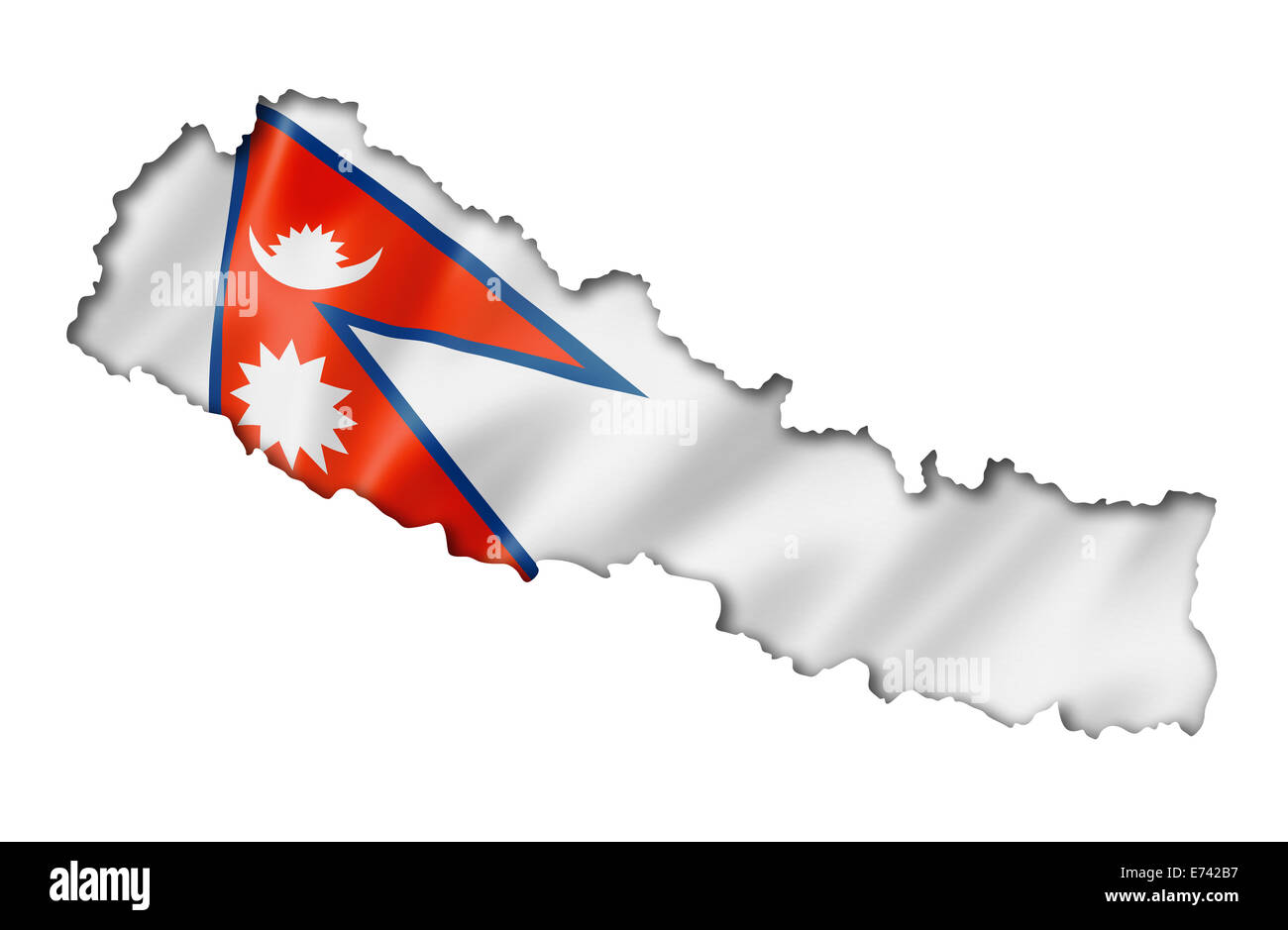 Il Nepal bandiera mappa tridimensionale, rendering isolato su bianco Foto Stock