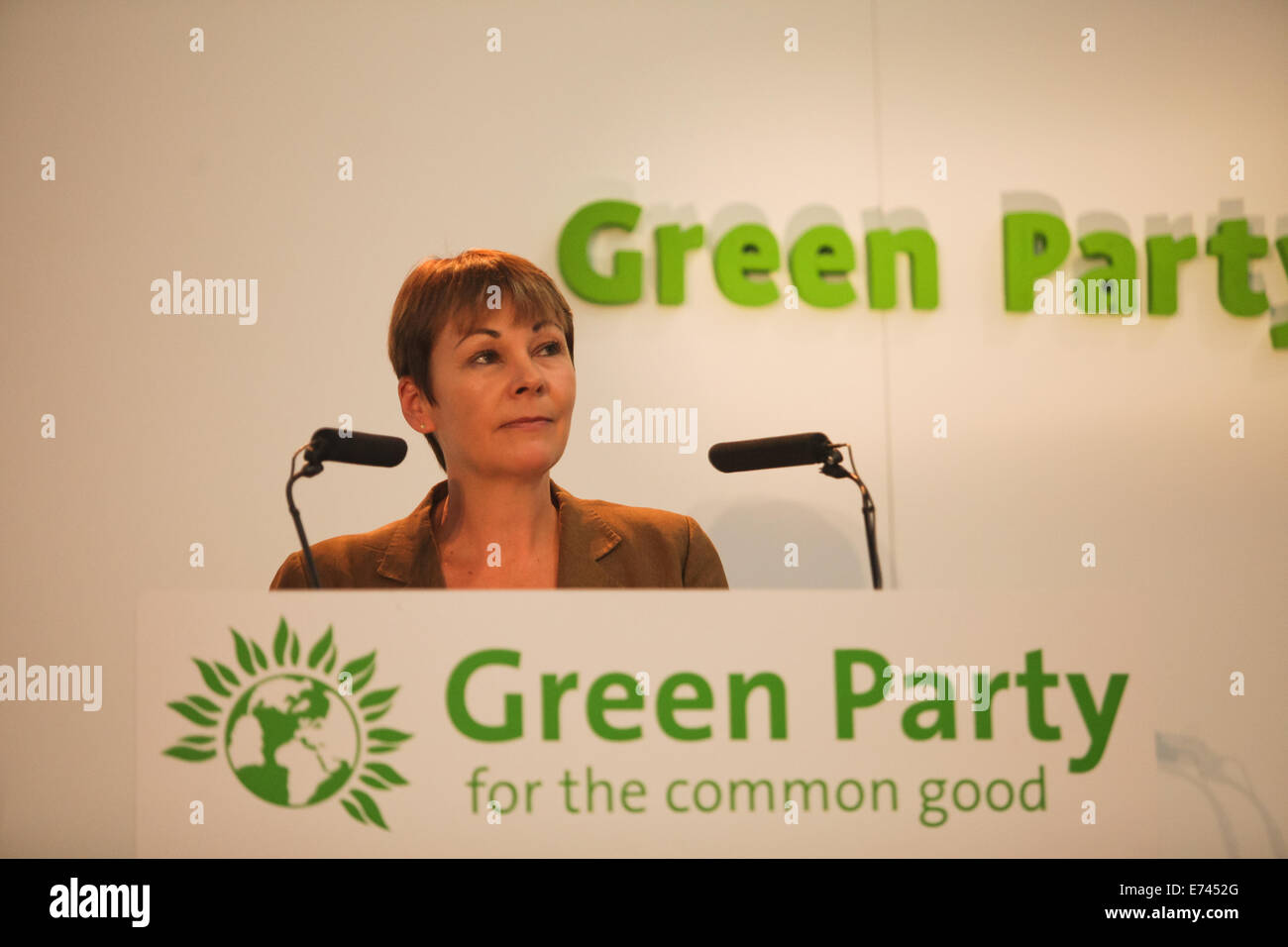 Caroline Lucas mp, del partito verde presso il partito della conferenza nazionale, Birmingham 2014 Foto Stock