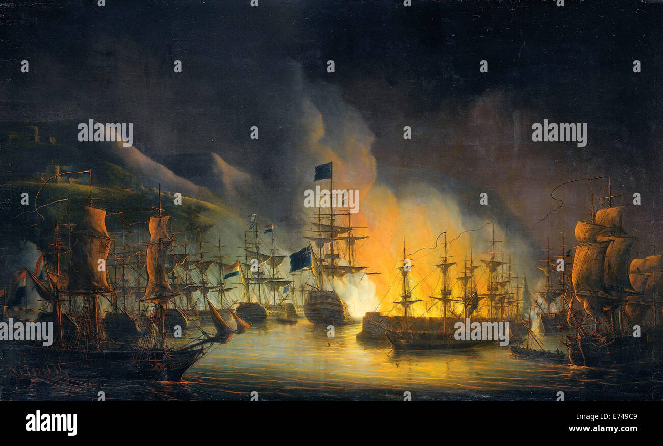 Il bombardamento di Algeri, a sostegno di un ultimatum per liberare gli schiavi di colore bianco 26-27 Agosto 1816 - da Martinus Schouman, 1823 Foto Stock