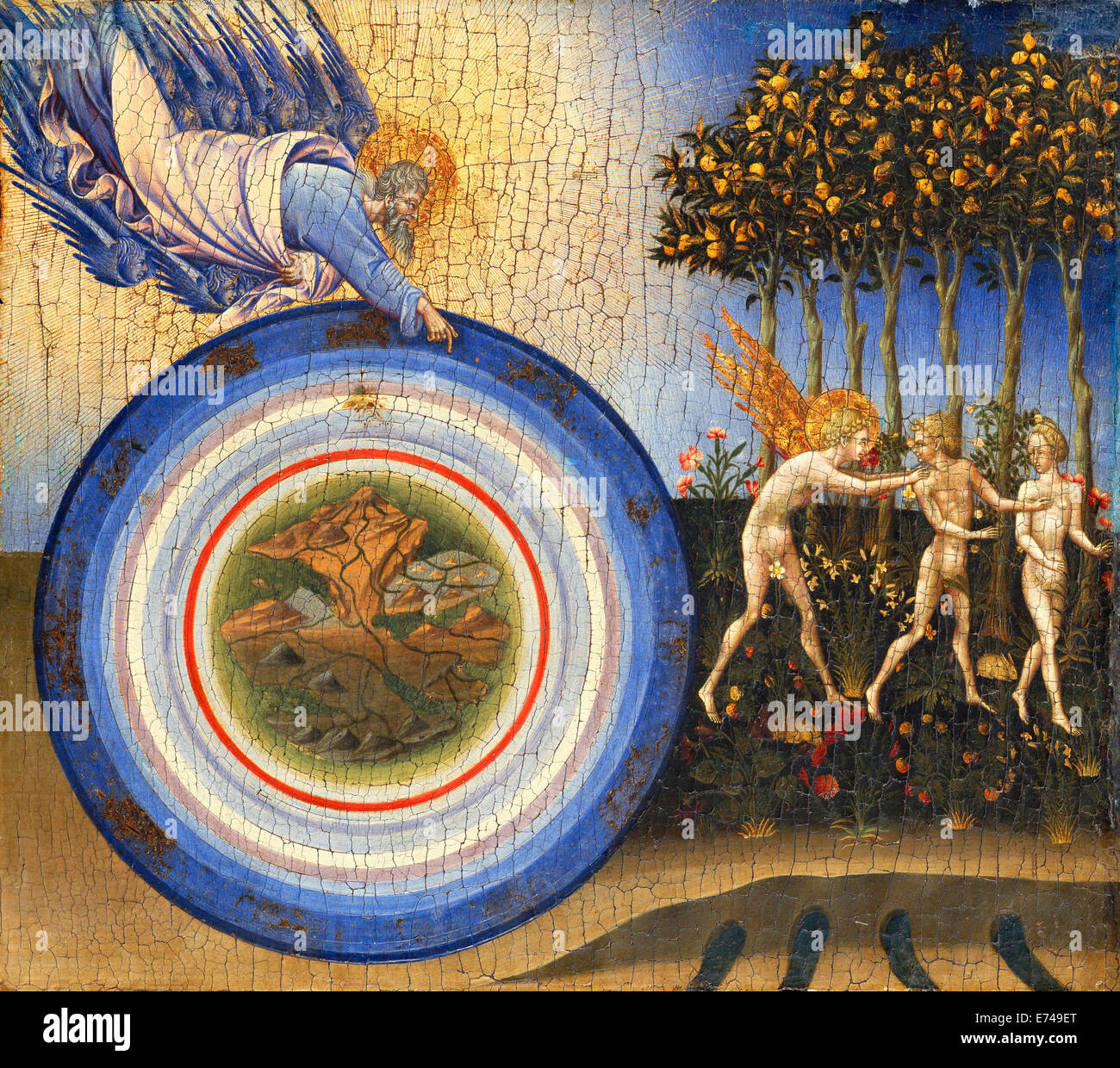 La creazione del mondo e la Cacciata dal Paradiso - di Giovanni di Paolo, 1445 Foto Stock