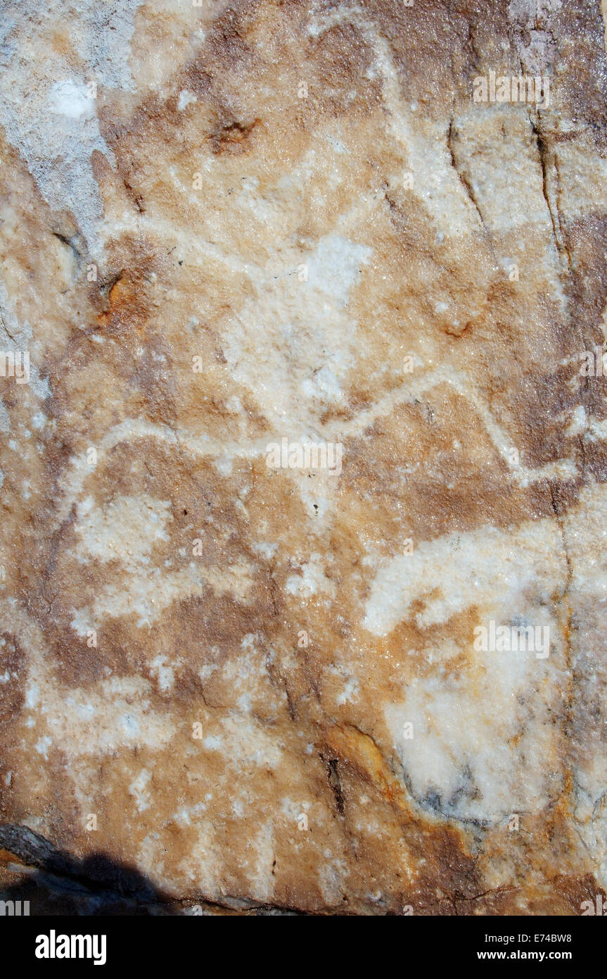 Immagine di una donna alla nascita di un bambino, pittura Rock, rock Sagan-Zaba (White Rock) Lago Baikal, Siberia, Federazione russa Foto Stock