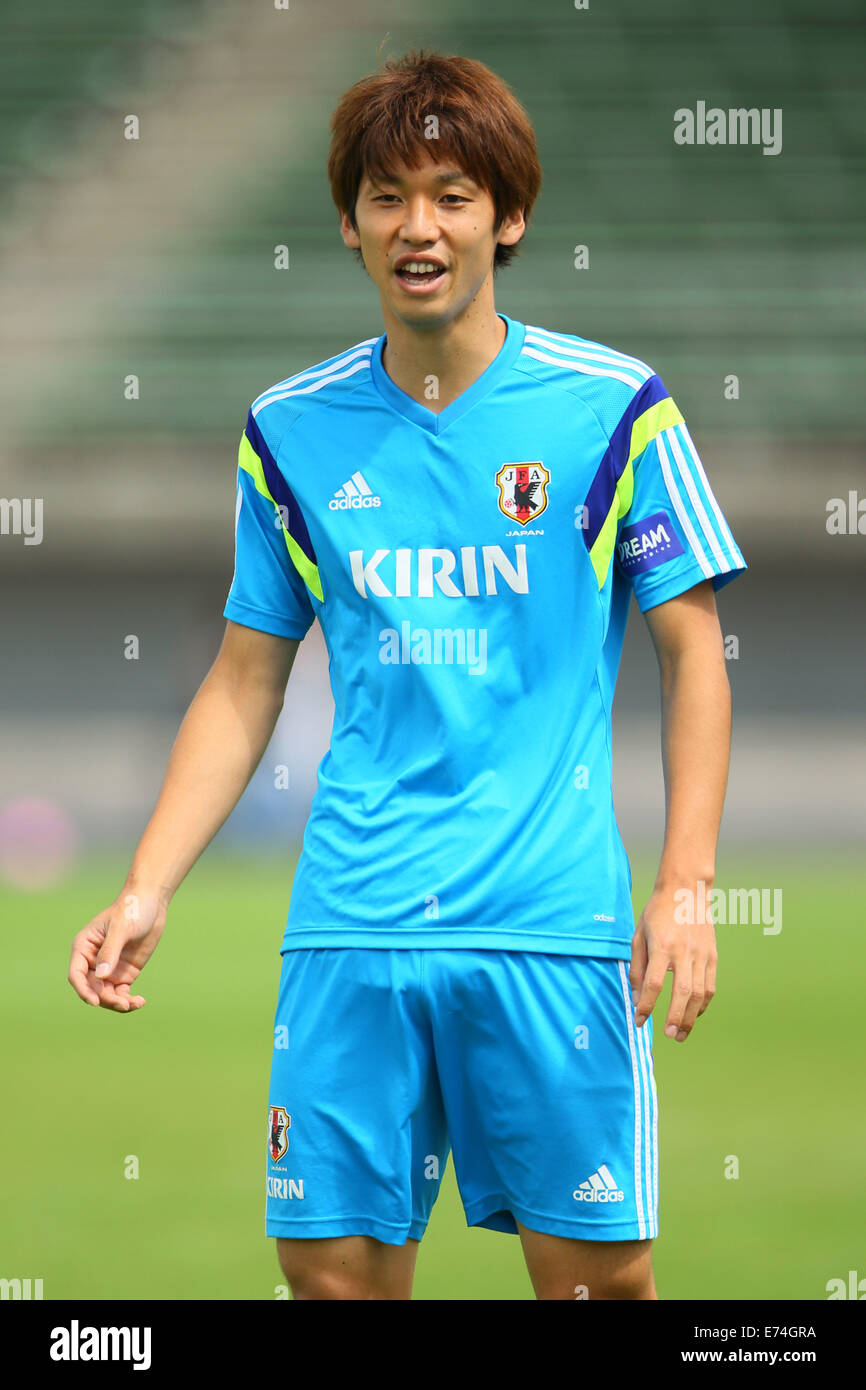 Atsubetsu athletic studium, Hokkaido, Giappone. 6 Sep, 2014. Yuya Osako Calcetto : sessione di prove libere dopo KIRIN Challenge Cup 2014 match tra Giappone - Uruguay a Atsubetsu athletic studium, Hokkaido, Giappone. © Giovanni Osada AFLO/sport/Alamy Live News Foto Stock