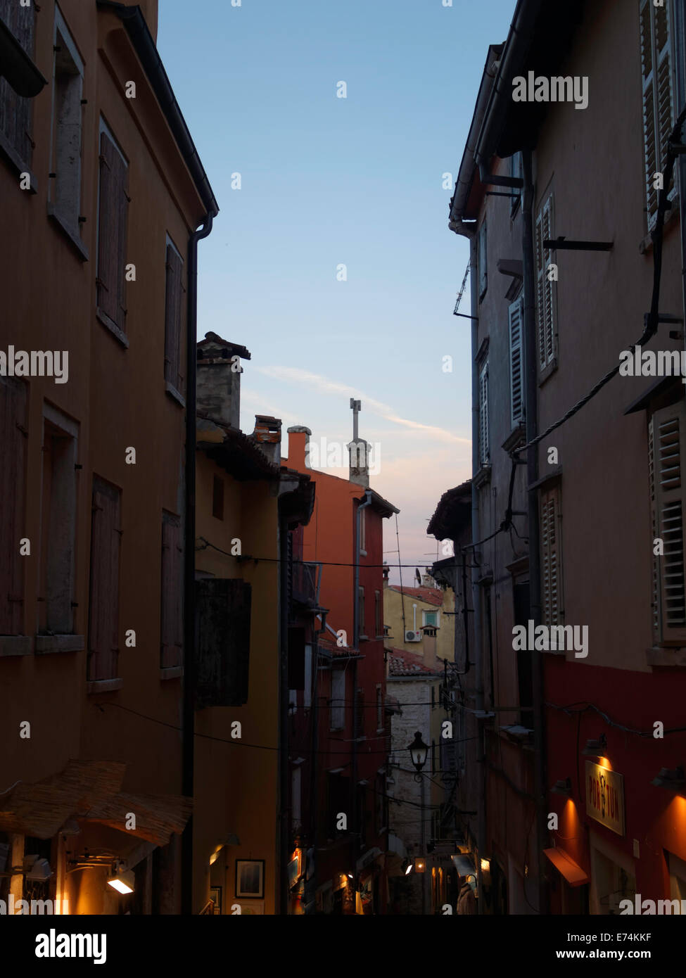 Tramonto nella città vecchia di Rovinj (IT: Rovigno, Istria, Croazia. Foto Stock