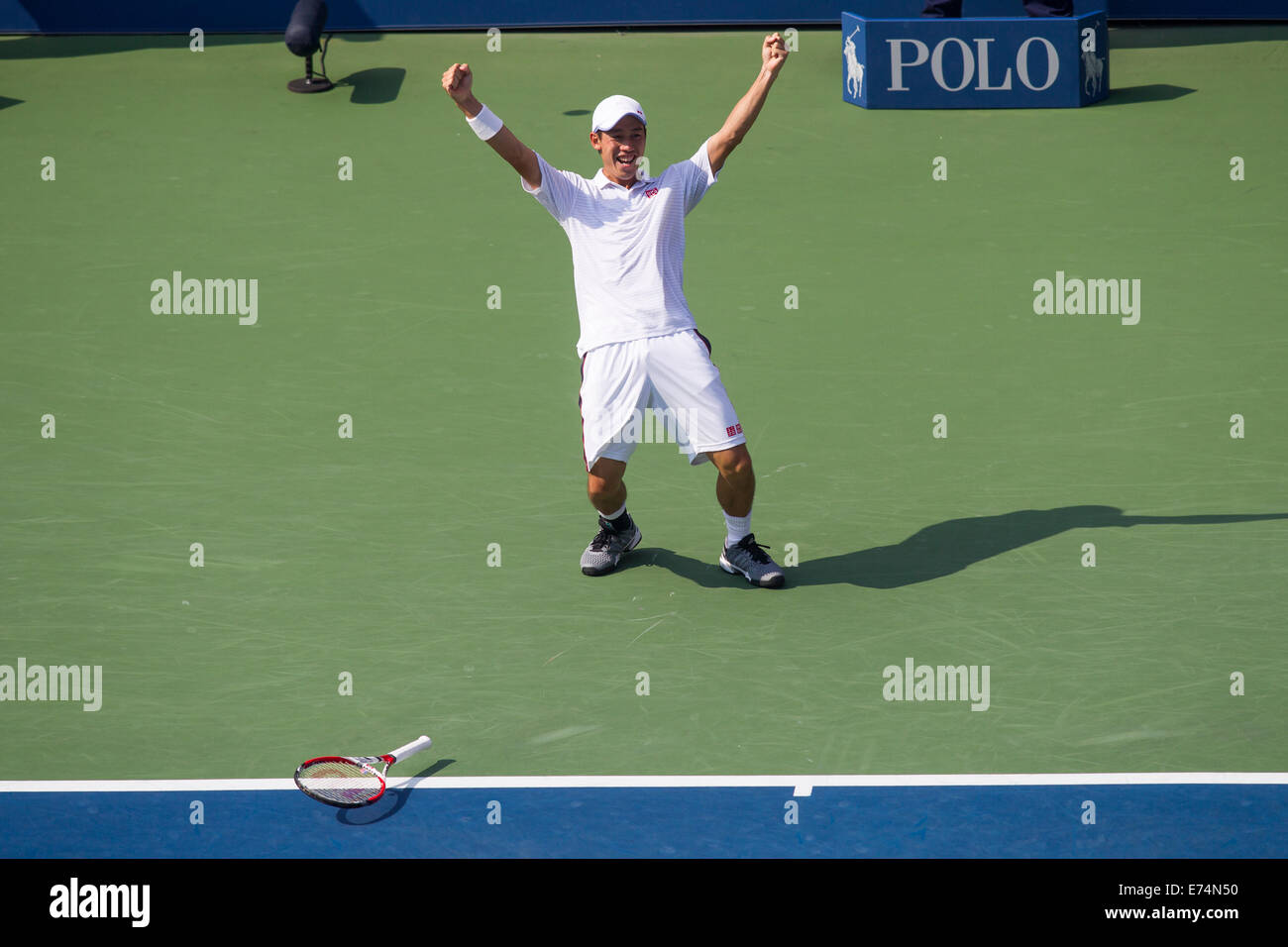 New York, US. 6 Sep, 2014. Kei Nishikori (JPN) sconfisse top-seme e mondo No. 1 Novak Djokovic (SRB) negli uomini Semi-Final per raggiungere la sua prima carriera Grand Slam finale. Credito: NCP Fotografia/Alamy Live News Foto Stock