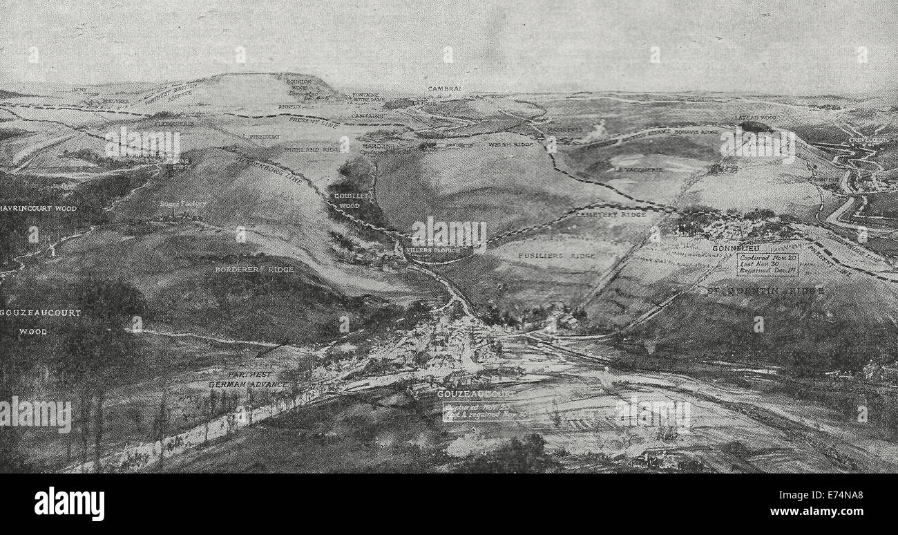 Salire verso Combrai - Battaglia mappa - I Guerra Mondiale - 1918 Foto Stock