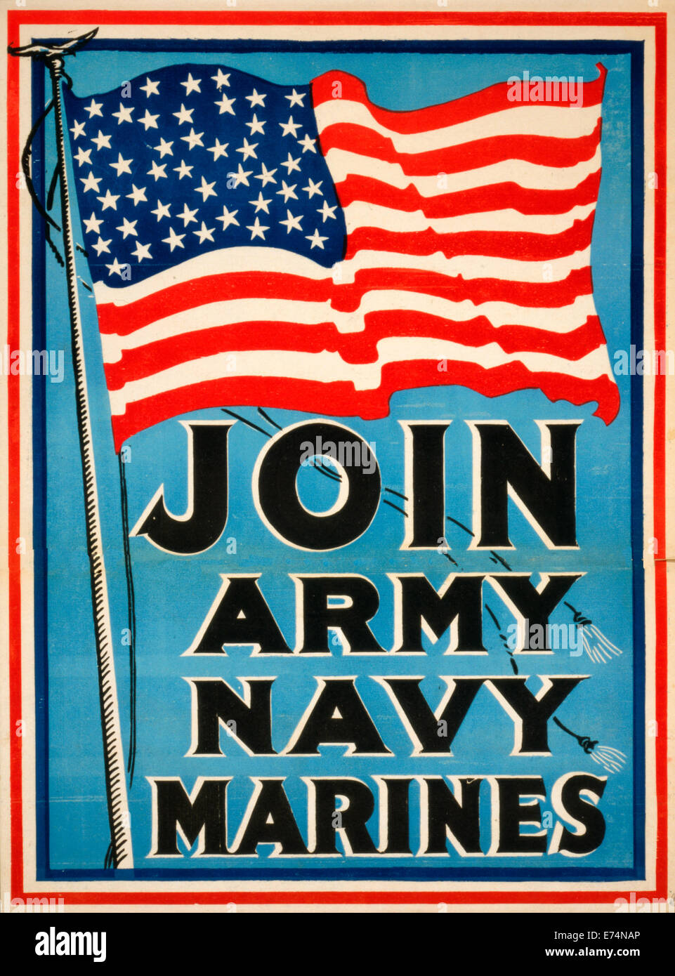 Unisciti a Army Navy Marines - Assunzione di poster che mostra una grande bandiera americana. 1917 Foto Stock