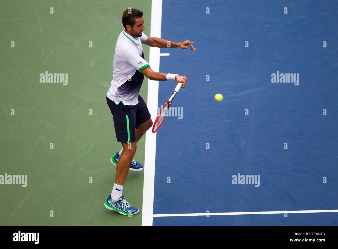 New York, US. 6 Sep, 2014. Marin CILIC (CRO) sconfisse Roger Federer (SUI negli uomini Semi-Final. Credito: NCP Fotografia/Alamy Live News Foto Stock