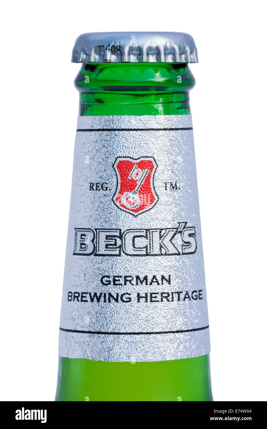 Bottiglia di Beck's, molto popolare di lager prodotta a Bremen, Germania Foto Stock