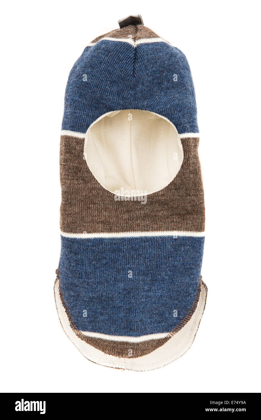 Bambino un foro della maschera da sci, winter hat casco isolato su uno sfondo bianco. Foto Stock