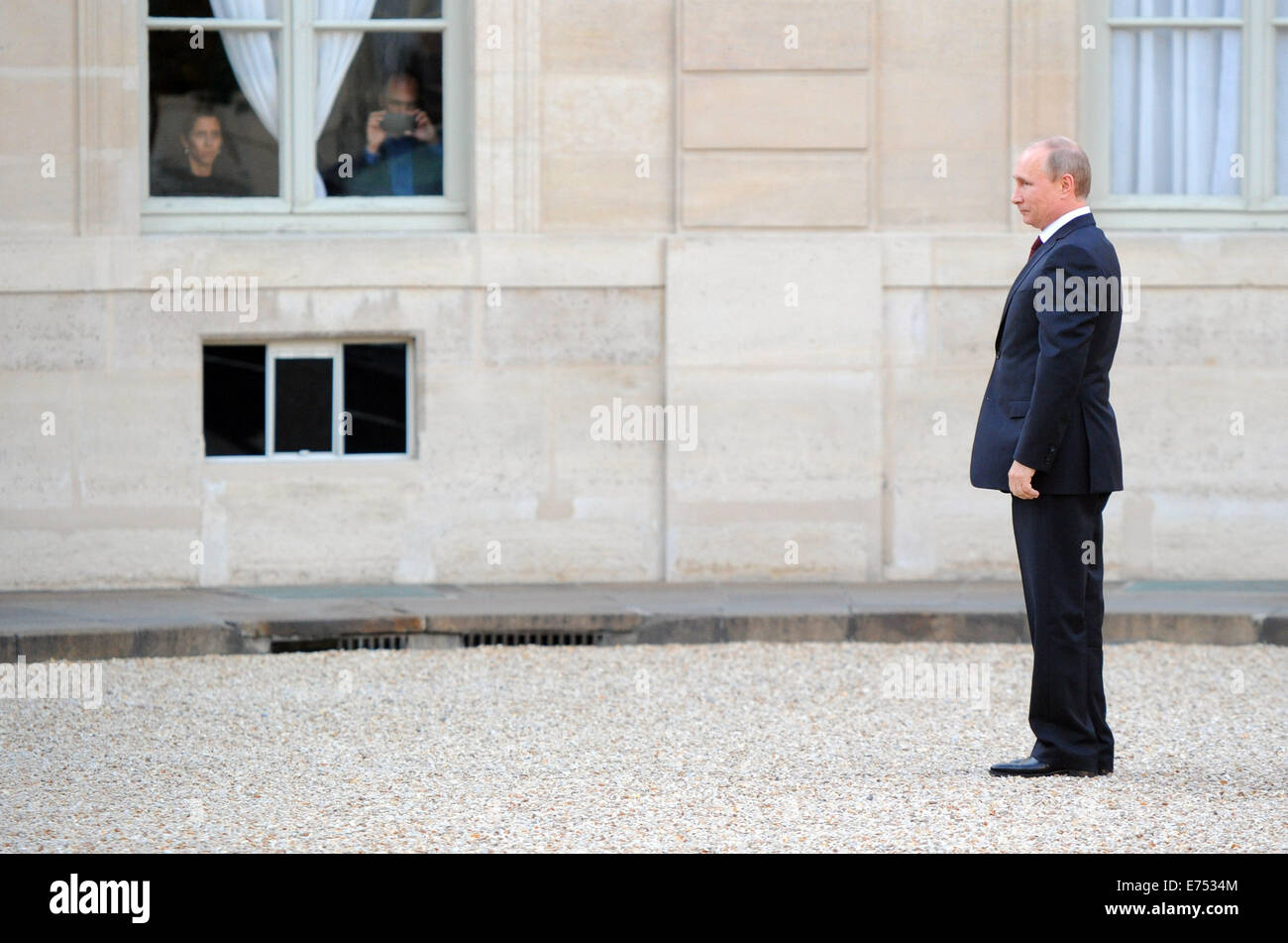 Ritratto del Presidente russo Vladimir Putin, mostrato durante la sua visita ufficiale in Francia per il D-Day 2014 commemorazioni. Foto Stock