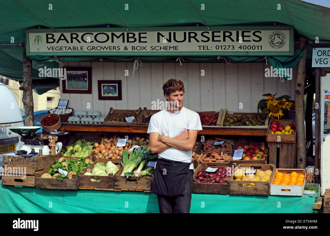 Brighton, Sussex, Regno Unito. 7 Sep, 2014. Gli ortaggi biologici in vendita presso i vivai Barcombe stand al Brighton e Hove Autunno Food and Drink Festival Regno Unito Foto Stock