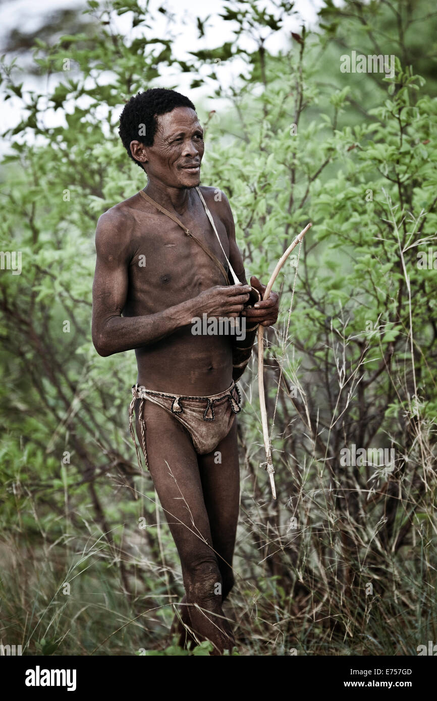 African Kalahari tribesman Foto Stock