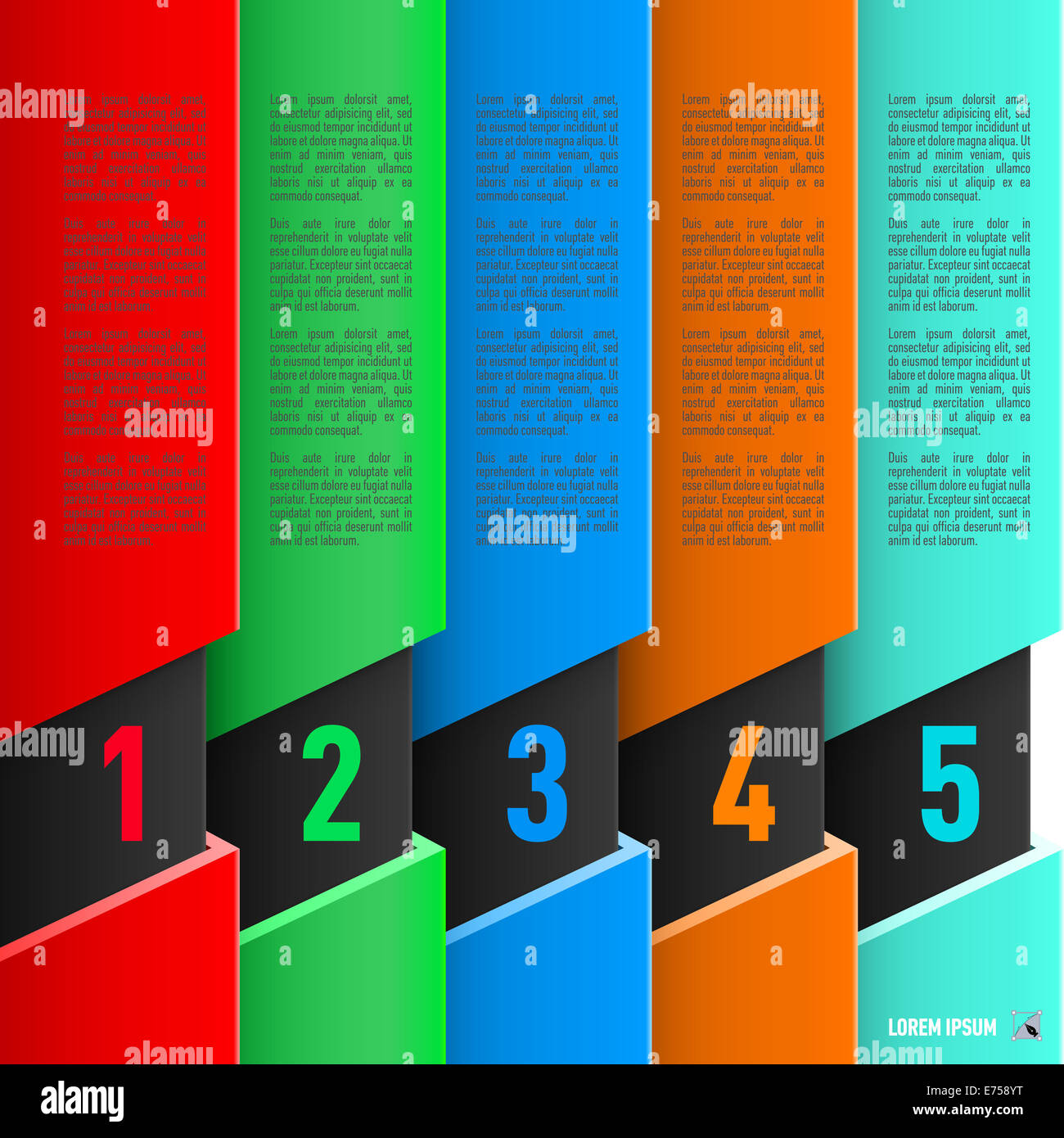 Infographics in stile carta con colonne colorate e voci numerate da uno a cinque Foto Stock