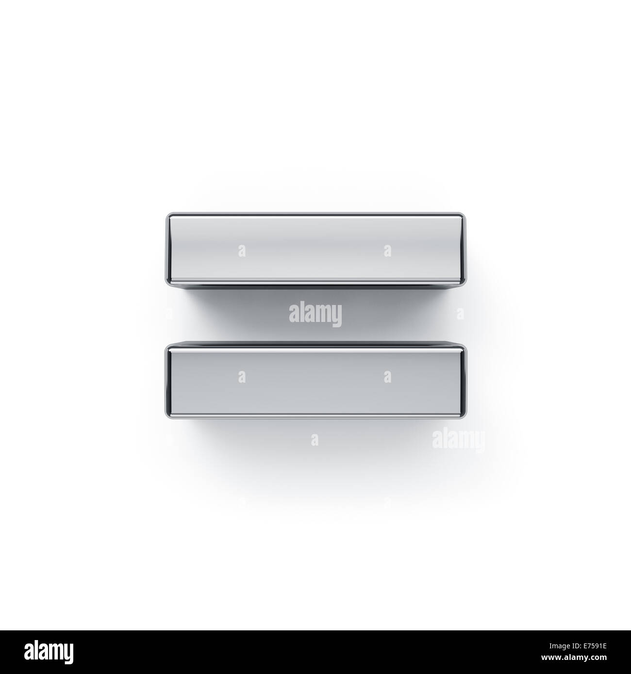 3D render di aritmetica metalic uguale simbolo - =. Isolato su sfondo bianco Foto Stock