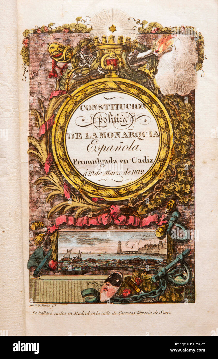 Libro della Costituzione spagnola di 1812, Cadiz, regione dell'Andalusia, Spagna, Europa Foto Stock