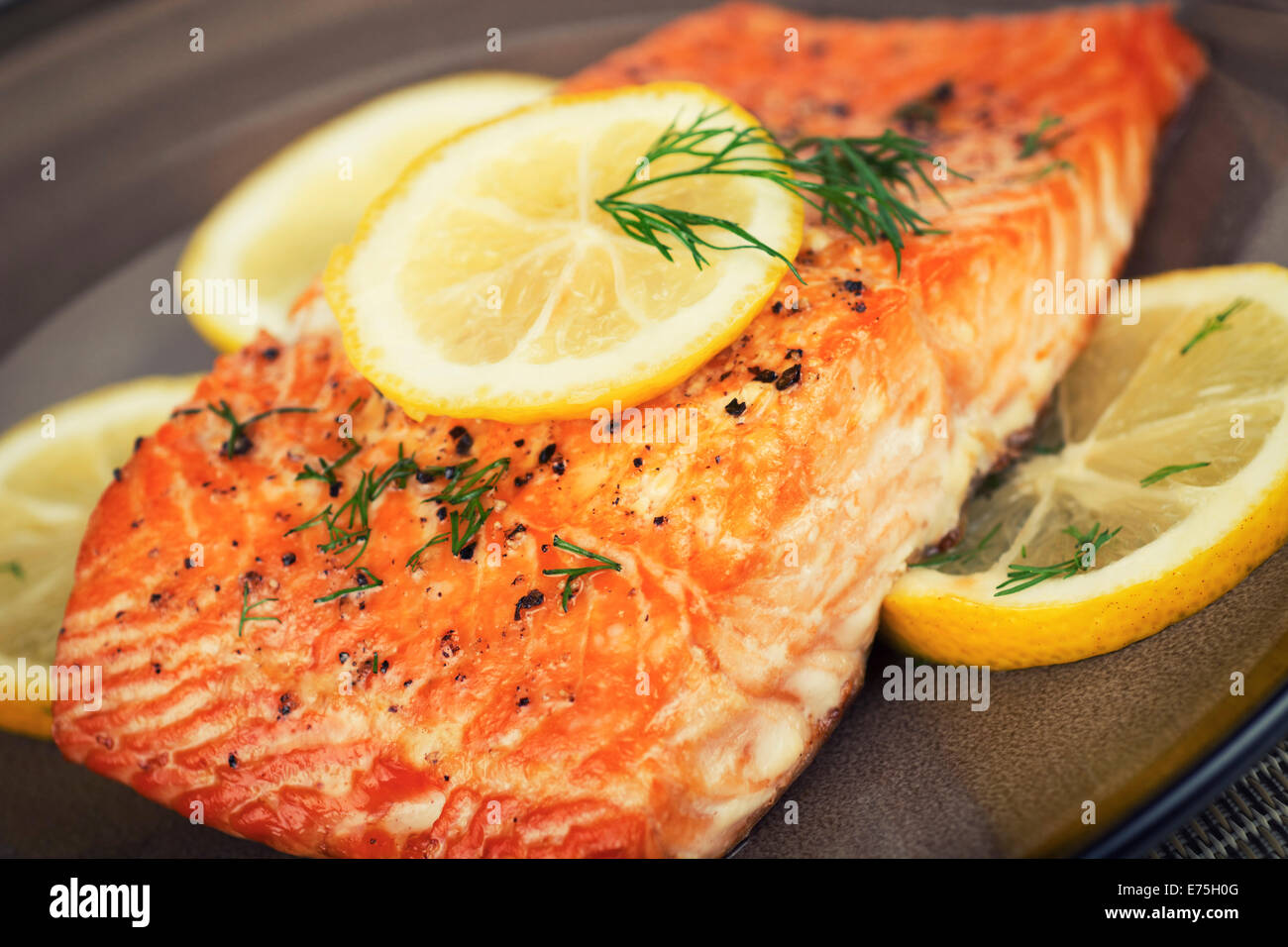 Filetto di salmone alla griglia, Foto Stock