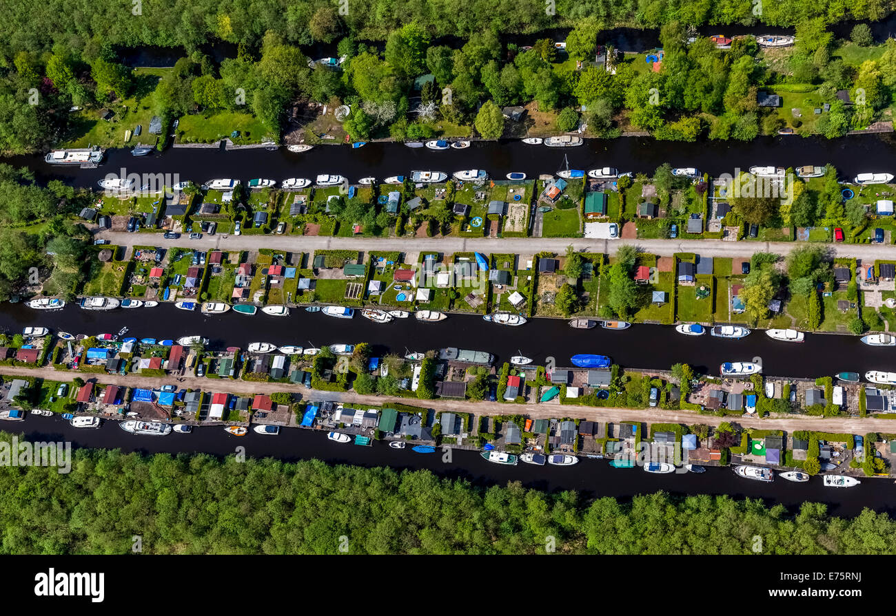 Vista aerea, Boomhoek Loosdrecht, Parcheggio barca, Briljant Bungalow, Loosdrecht, Provincia di North-Holland, Paesi Bassi Foto Stock
