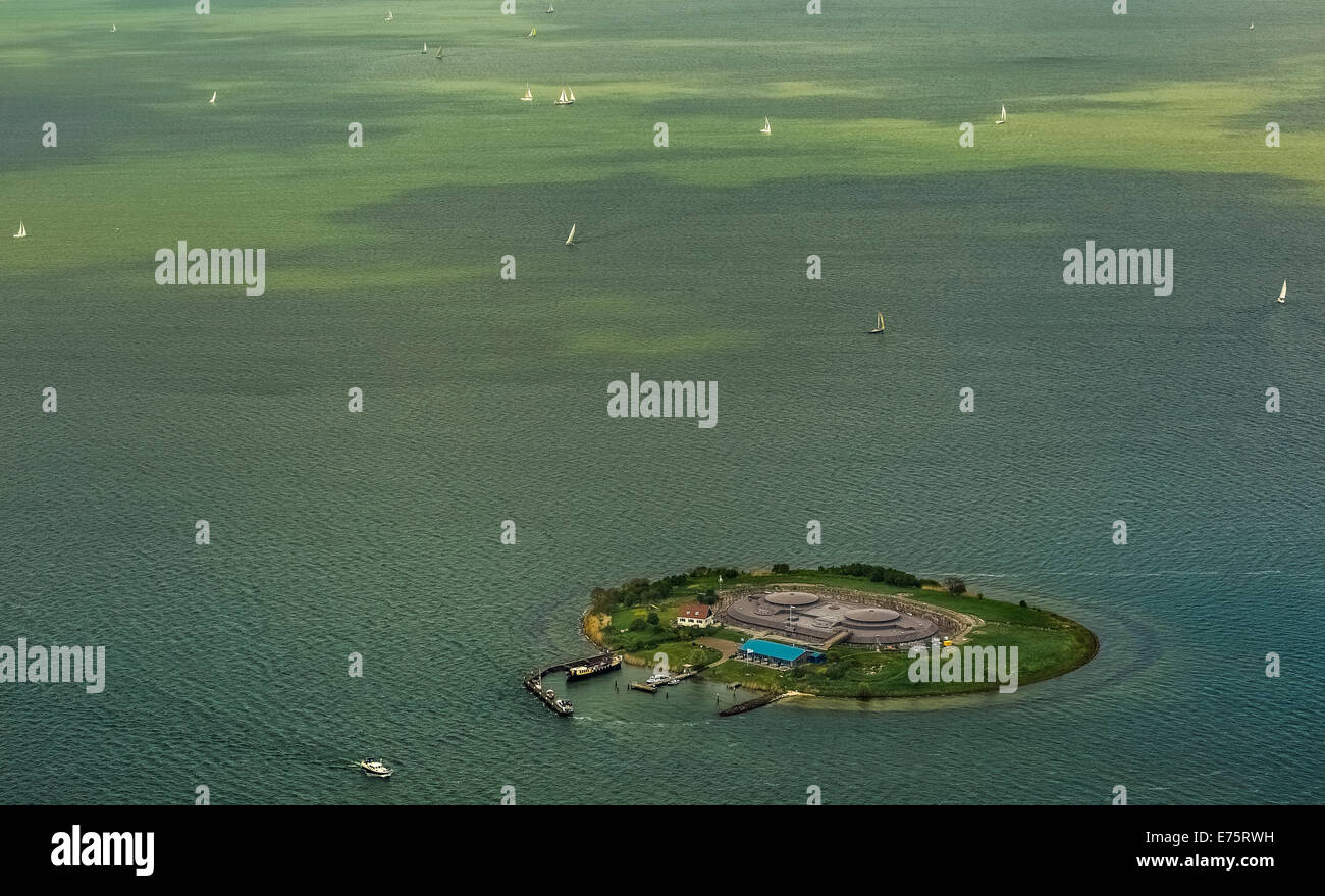 Vista aerea, Forteiland Pampus o Fort Pampus isola, isola artificiale nel IJmeer, Provincia di North-Holland, Paesi Bassi Foto Stock