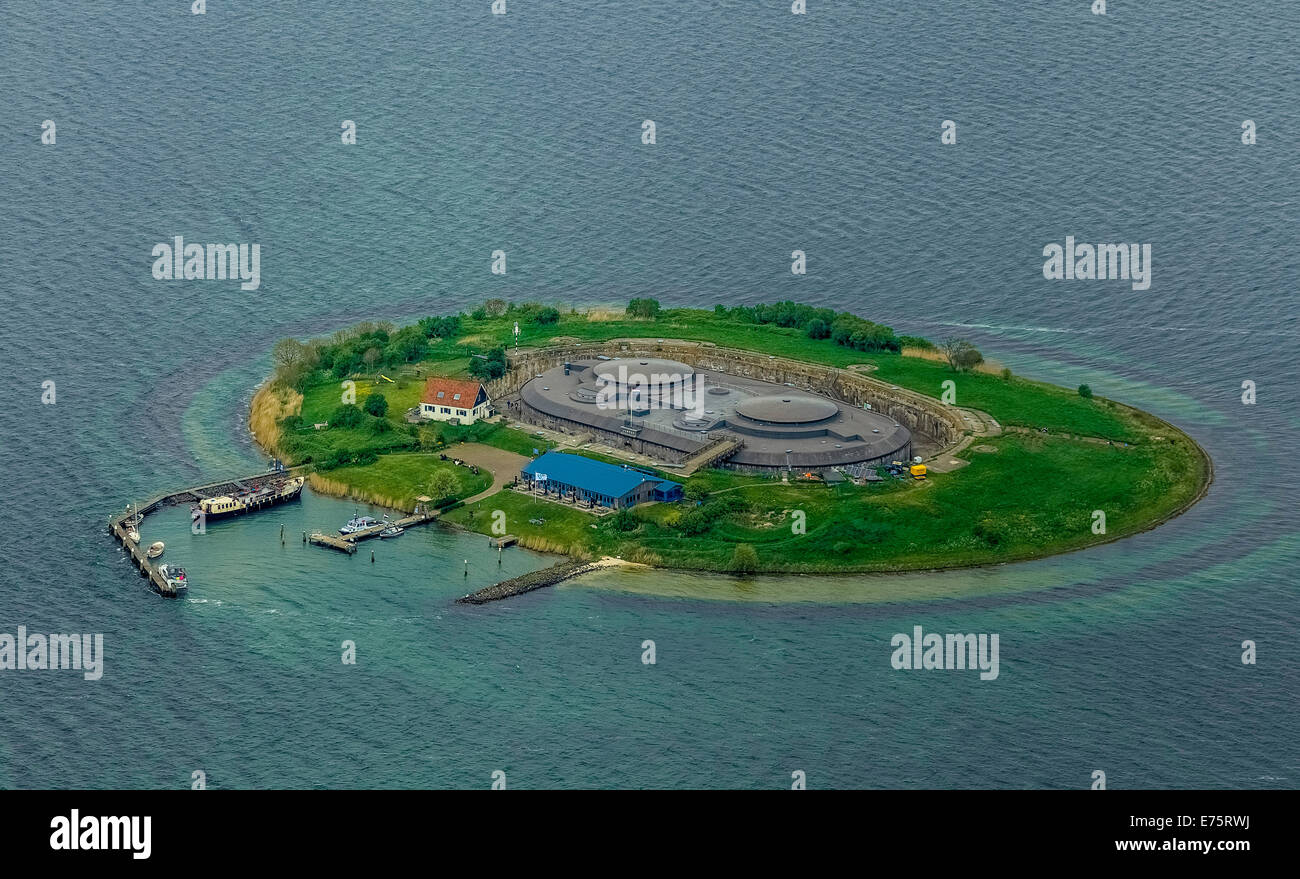 Vista aerea, Forteiland Pampus o Fort Pampus isola, isola artificiale nel IJmeer, Provincia di North-Holland, Paesi Bassi Foto Stock