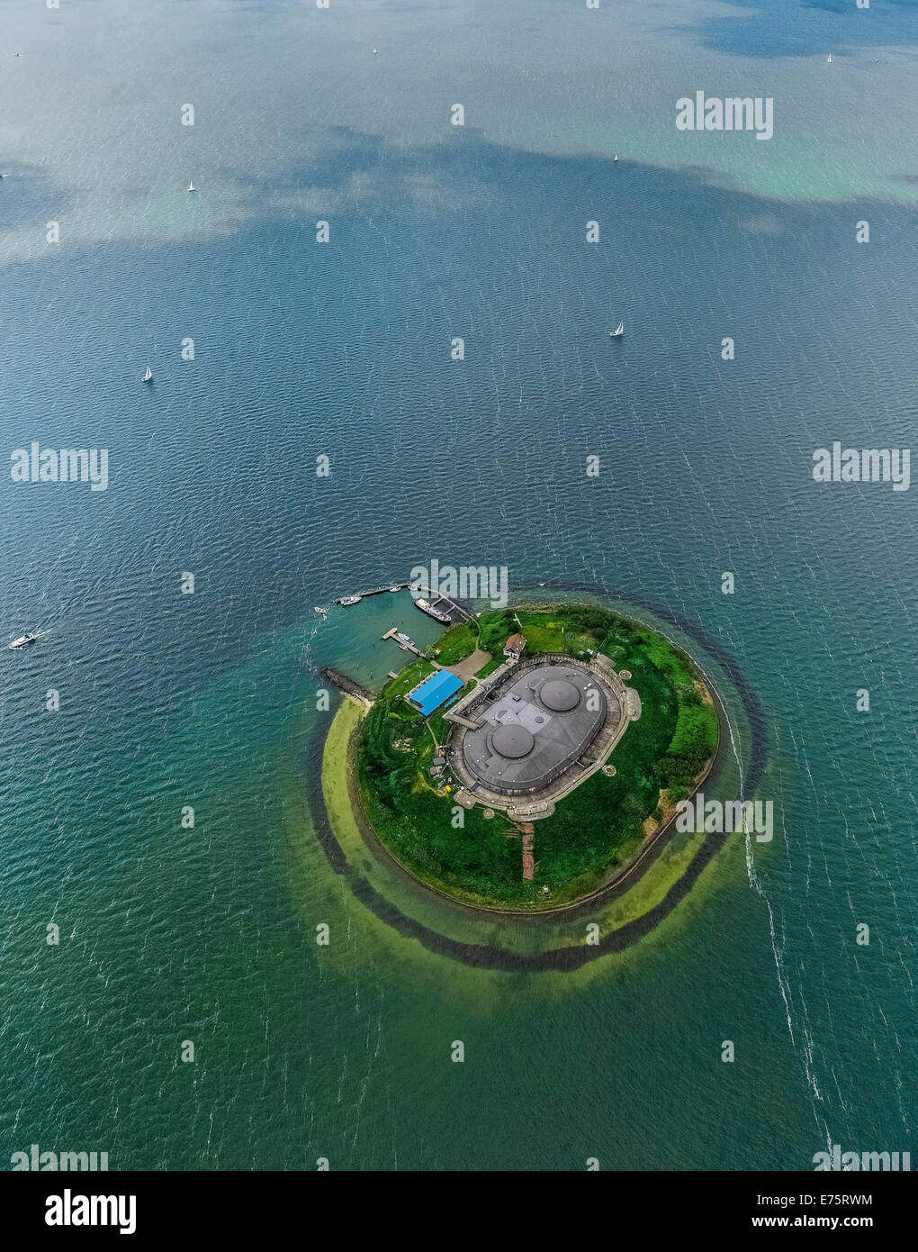 Vista aerea, Forteiland Pampus o Fort Pampus isola, isola artificiale nel IJmeer, Provincia di North-Holland, Paesi Bassi Foto Stock