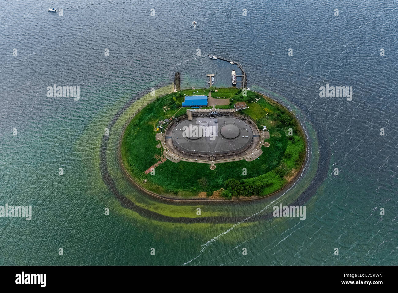 Vista aerea, Forteiland Pampus o Fort Pampus isola, isola artificiale nel IJmeer, Provincia di North-Holland, Paesi Bassi Foto Stock
