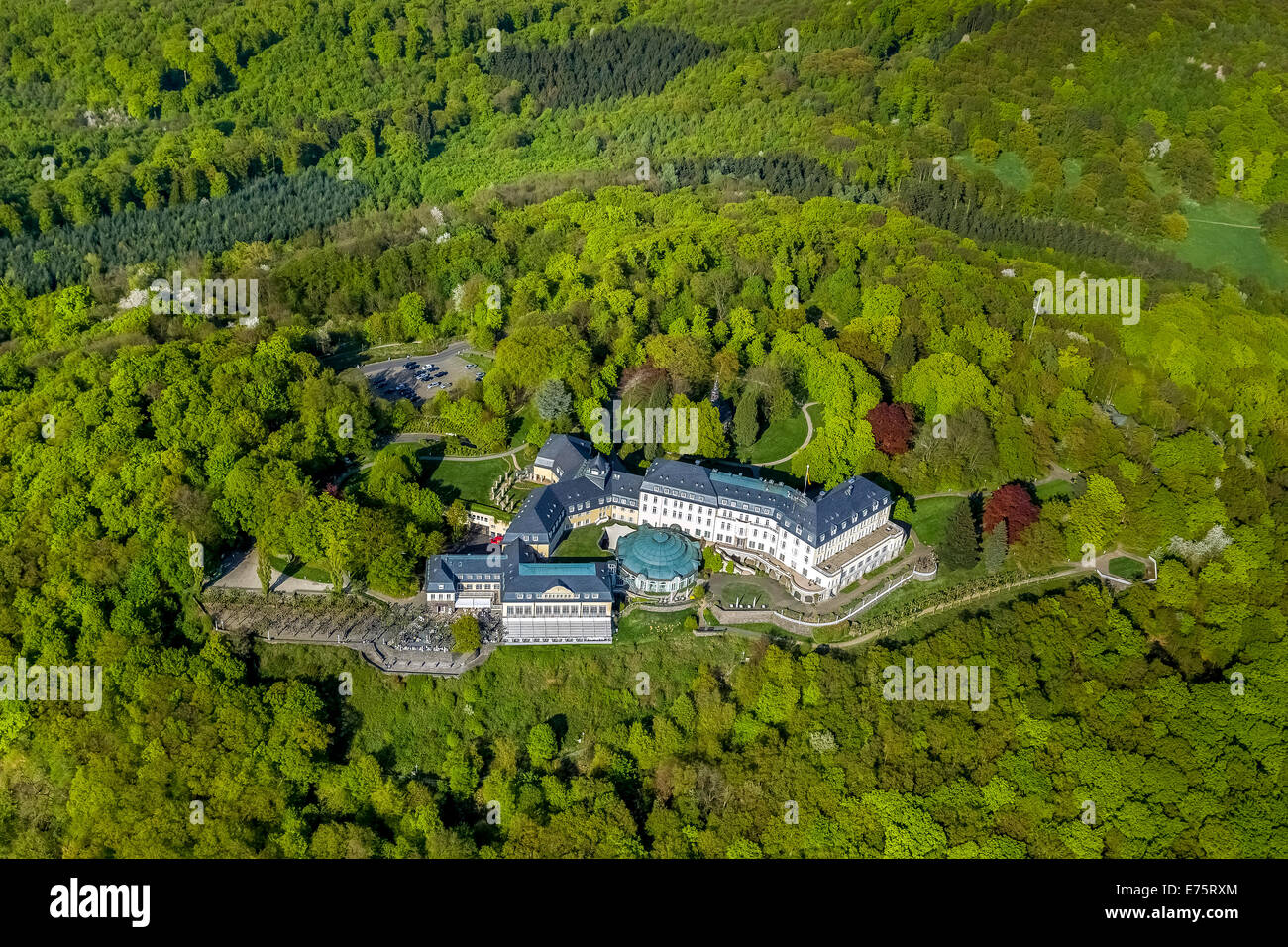 Vista aerea, Petersberg montagna, guest house della Repubblica federale di Germania, Königswinter, Renania Foto Stock