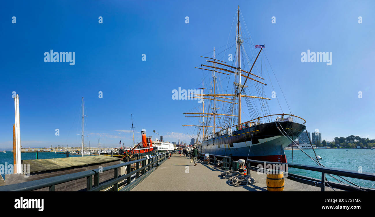 "Balclutha', a tre masted veliero a Hyde Street Pier, San Francisco, California, Stati Uniti d'America Foto Stock