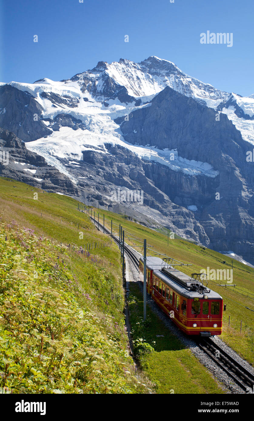 Kleine Scheidegg mountain pass, Ferrovia della Jungfrau, monte Jungfrau, Grindelwald, Oberland bernese, il Cantone di Berna, Svizzera Foto Stock