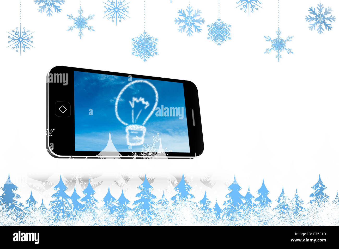 Immagine composita di fiocchi di neve e di abeti Foto Stock